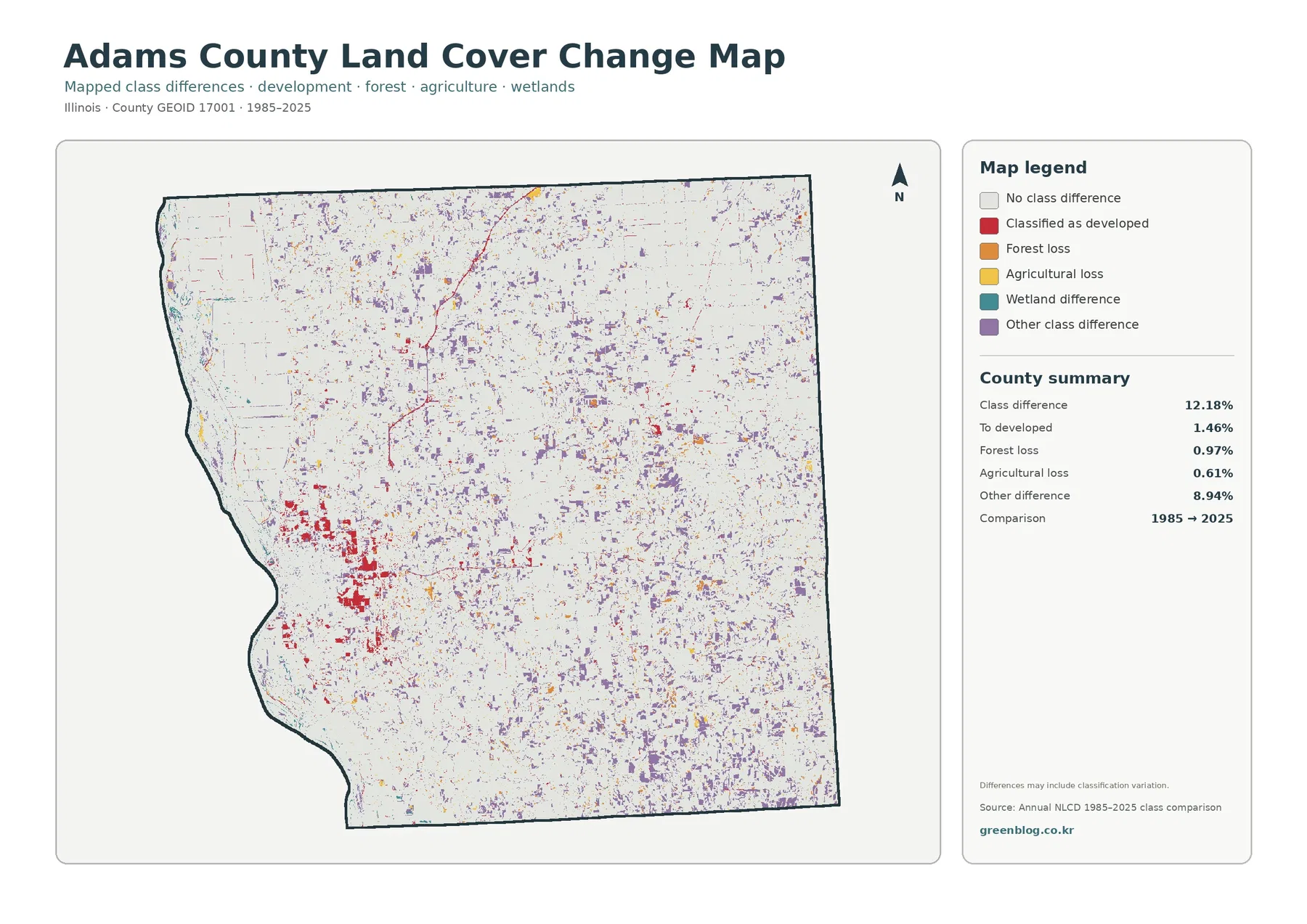 Adams County land cover change map