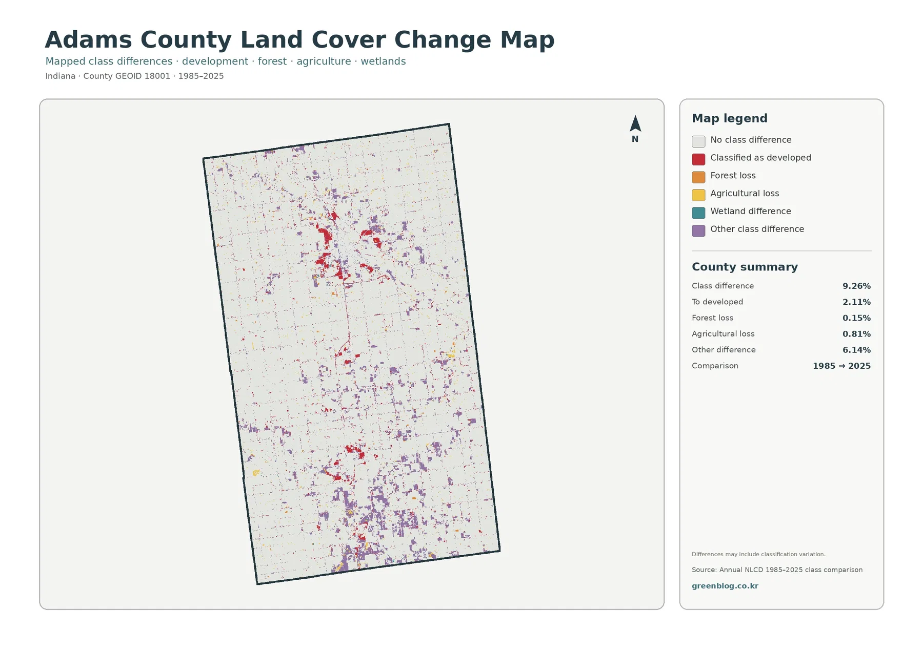Adams County land cover change map