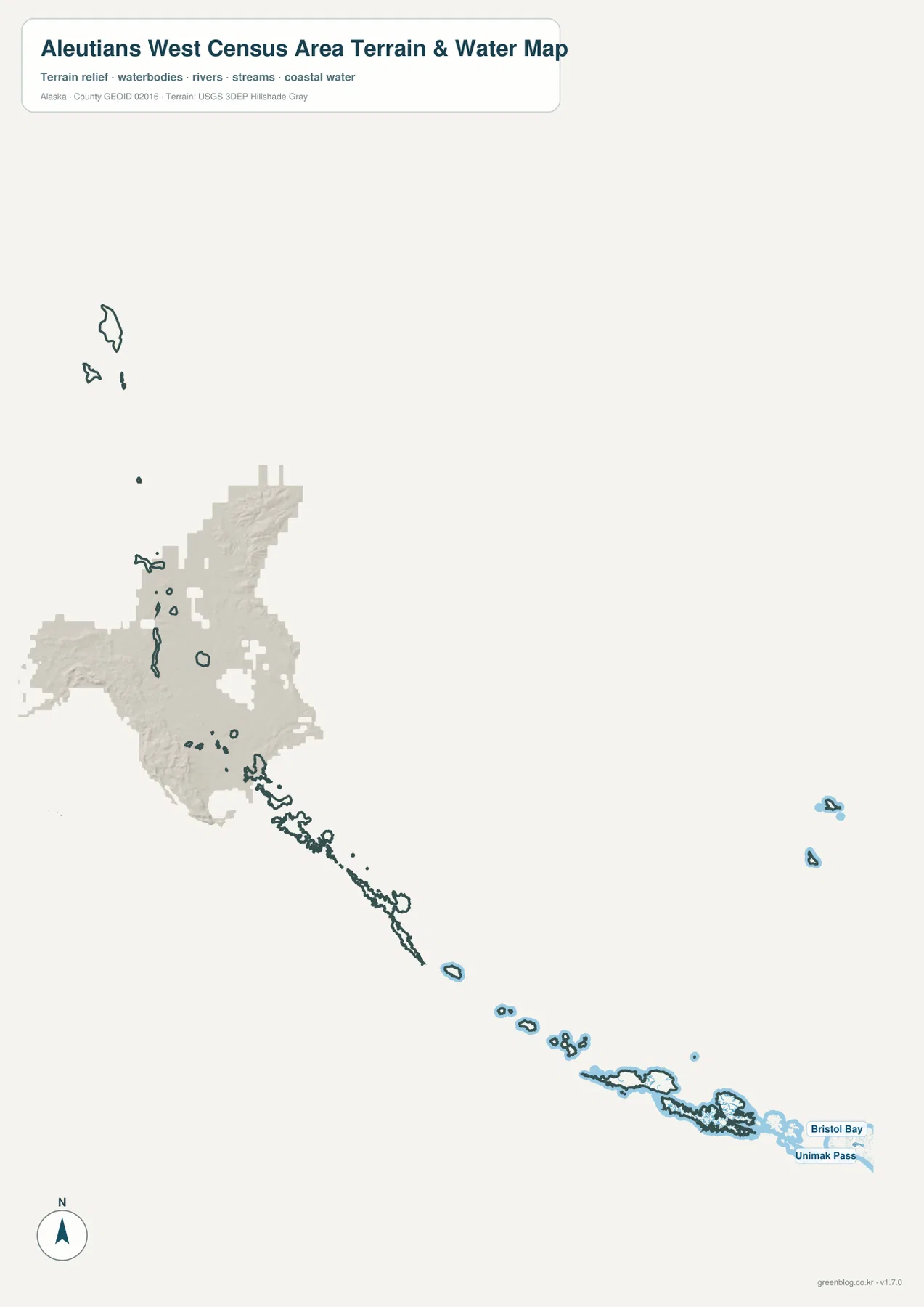 Aleutians West Census Area terrain and water map