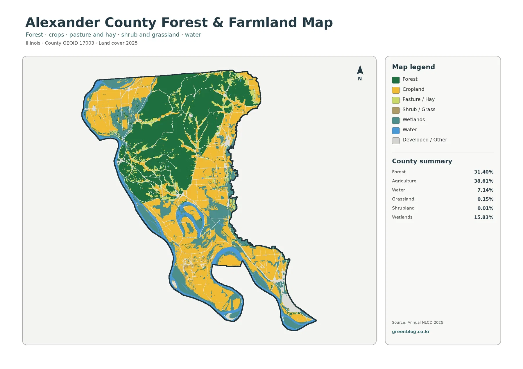 Alexander County forest and farmland map