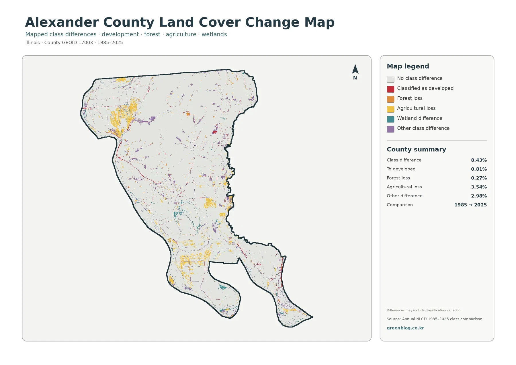 Alexander County land cover change map