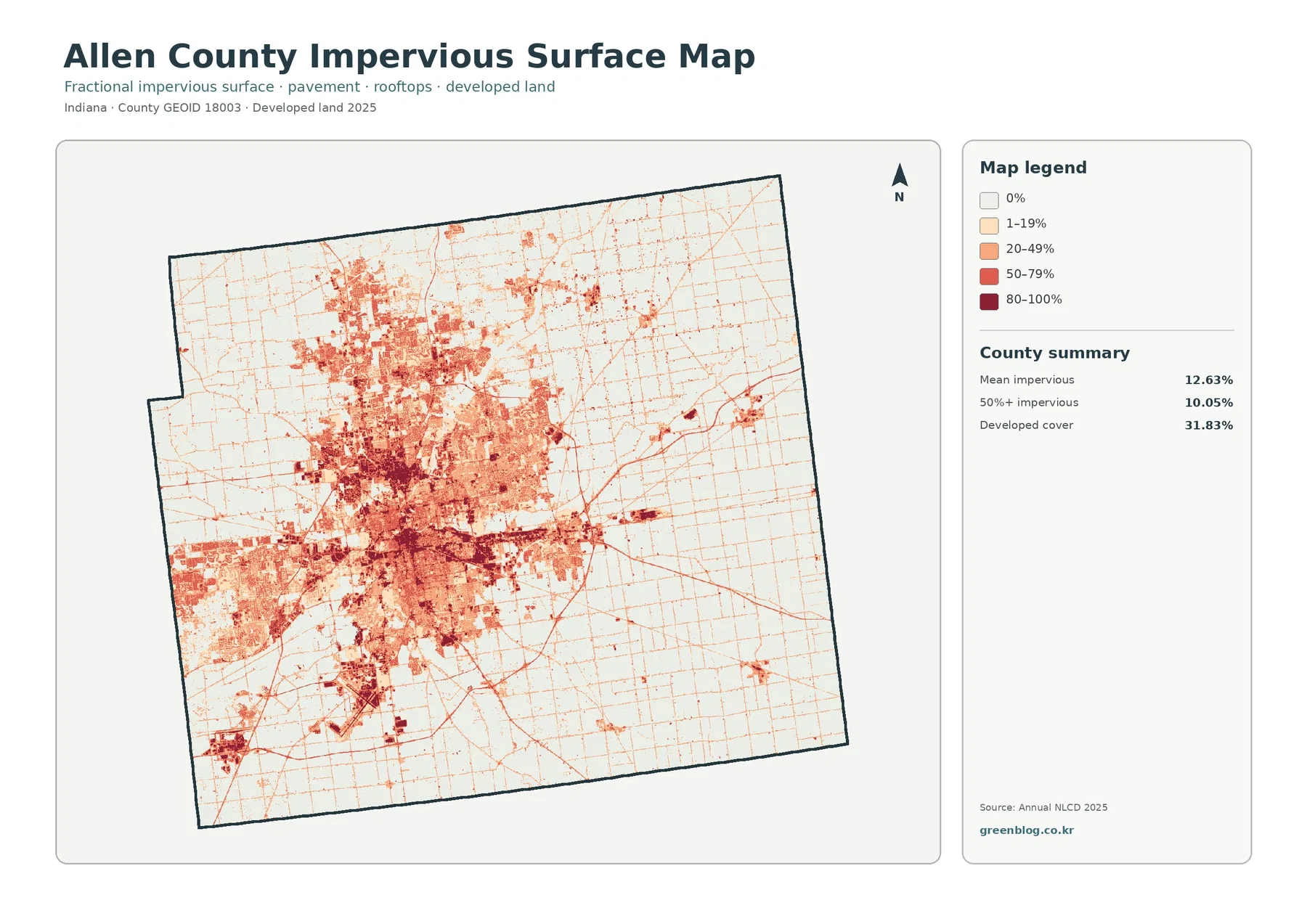 Allen County impervious surface and developed land map