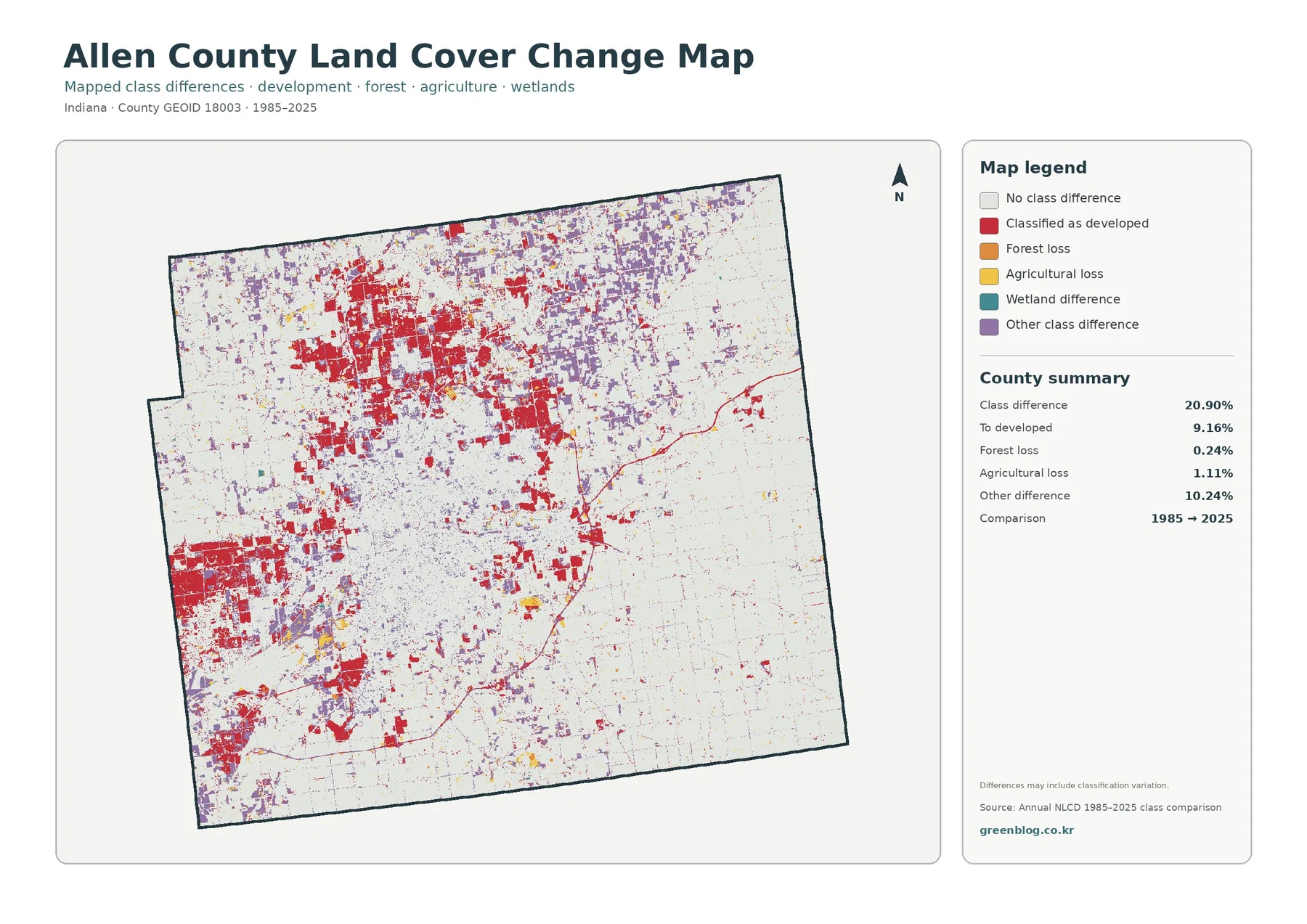 Allen County land cover change map