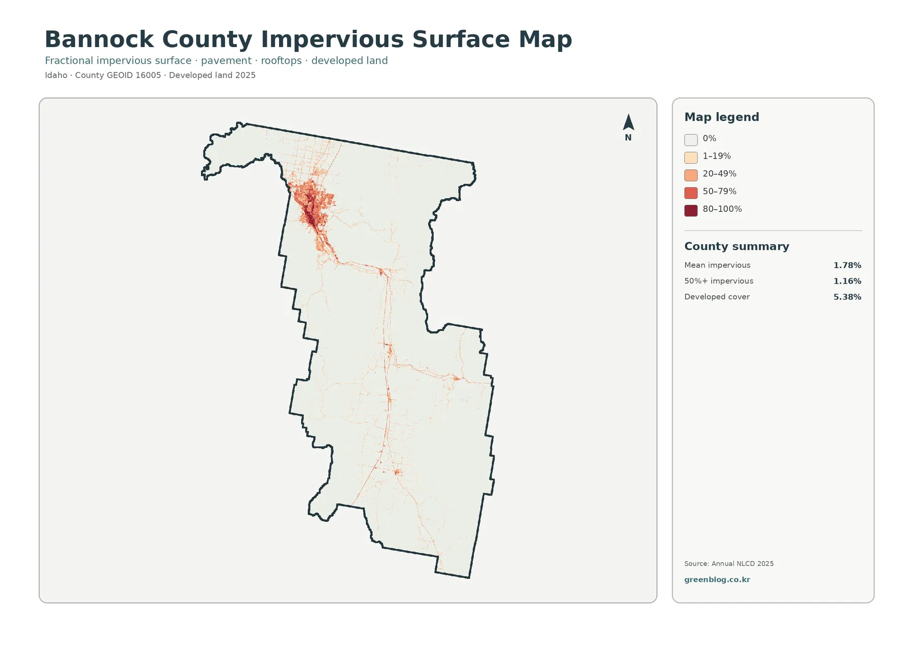 Bannock County impervious surface and developed land map