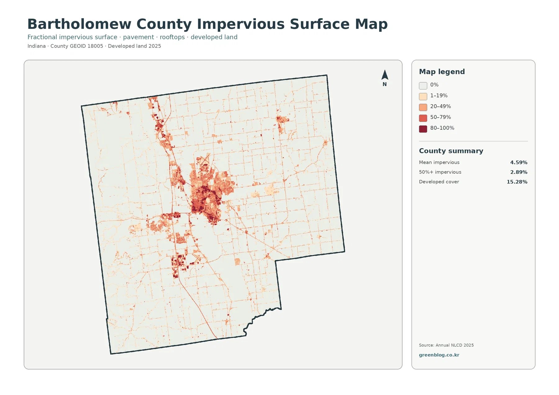 Bartholomew County impervious surface and developed land map
