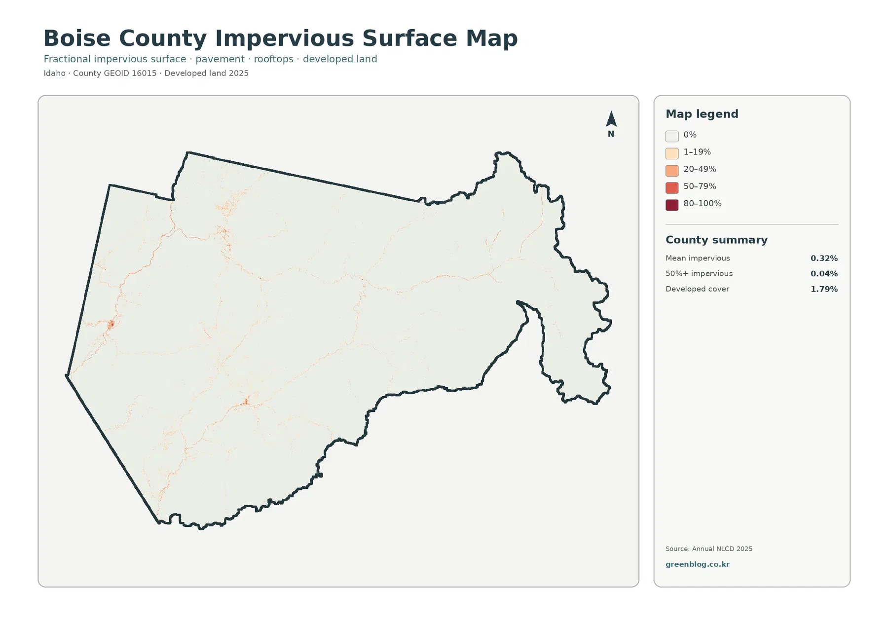 Boise County impervious surface and developed land map