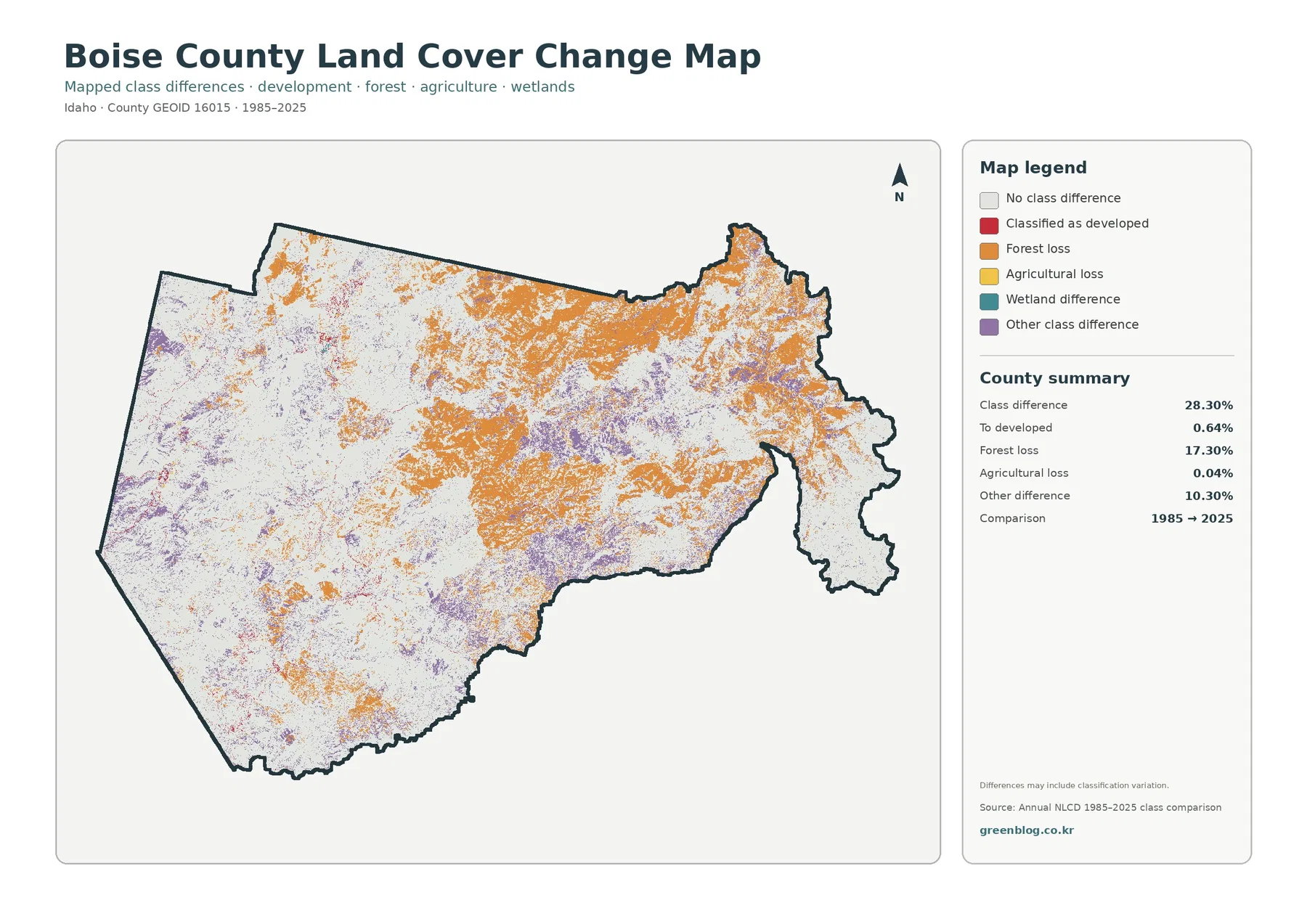 Boise County land cover change map