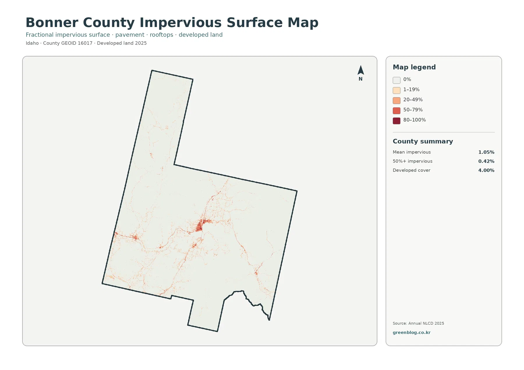 Bonner County impervious surface and developed land map