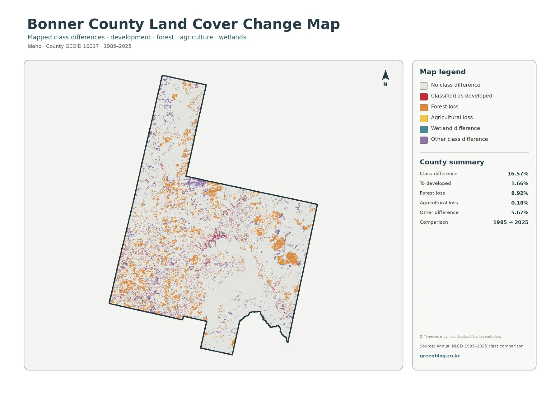 Bonner County land cover change map