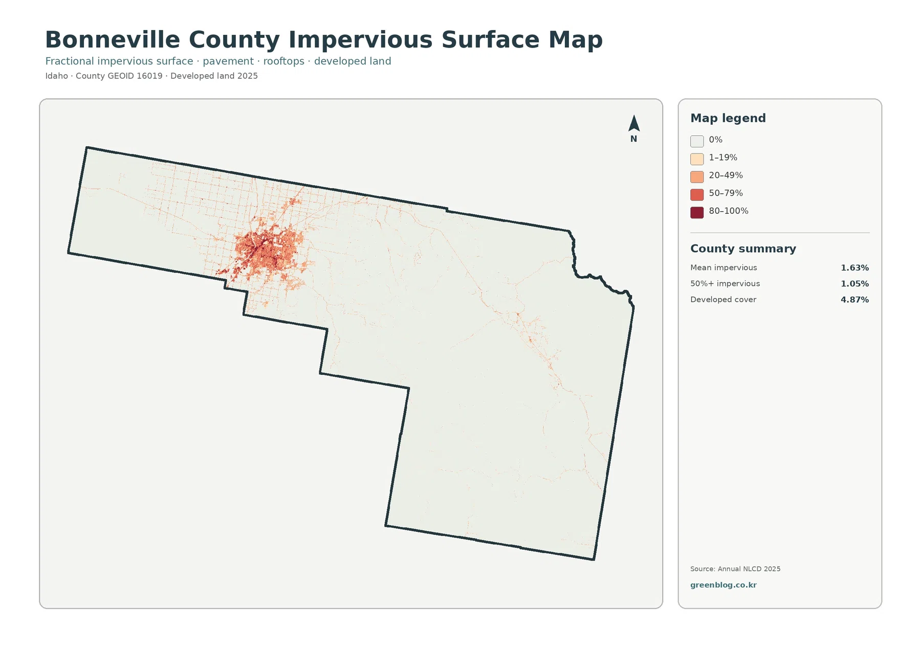 Bonneville County impervious surface and developed land map