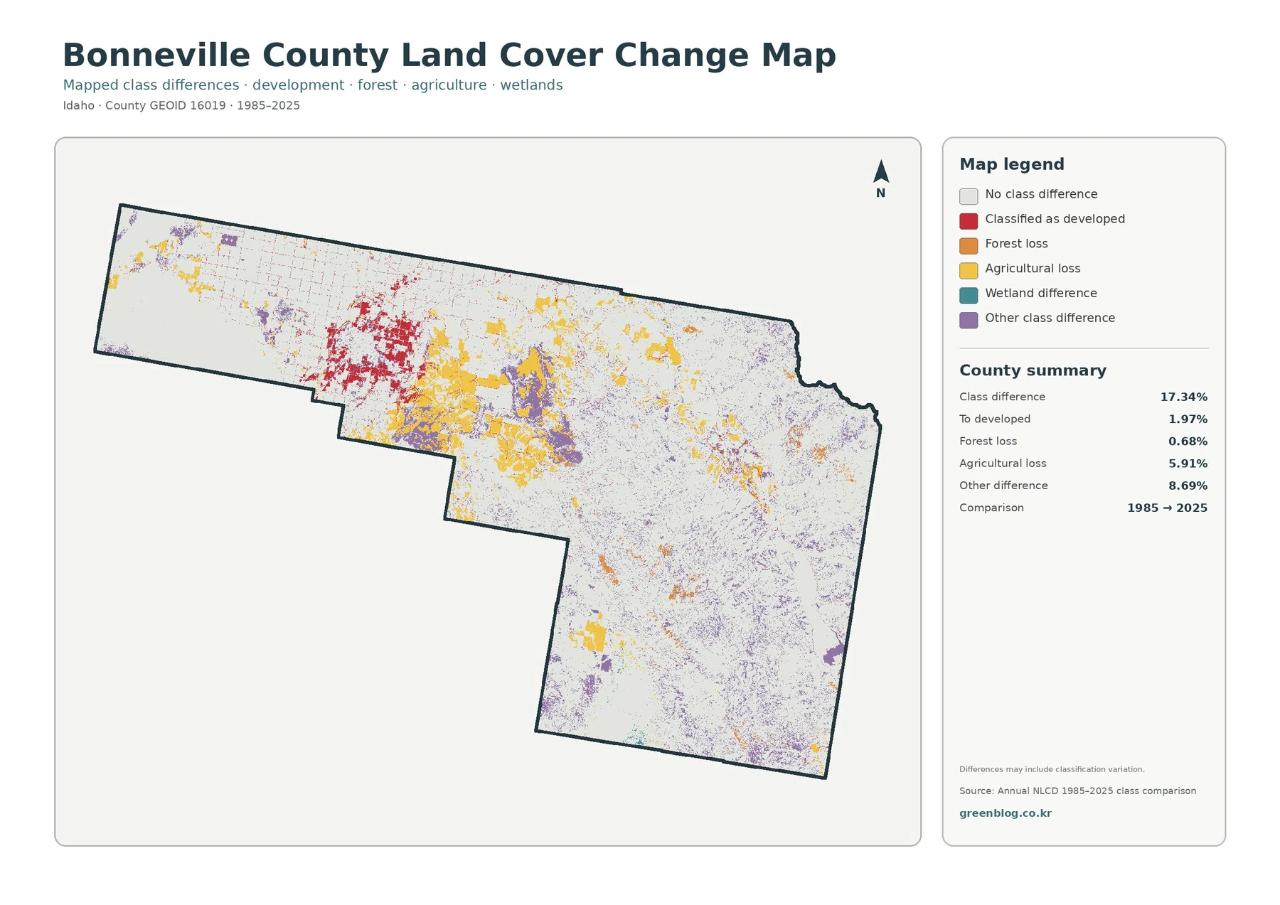 Bonneville County land cover change map