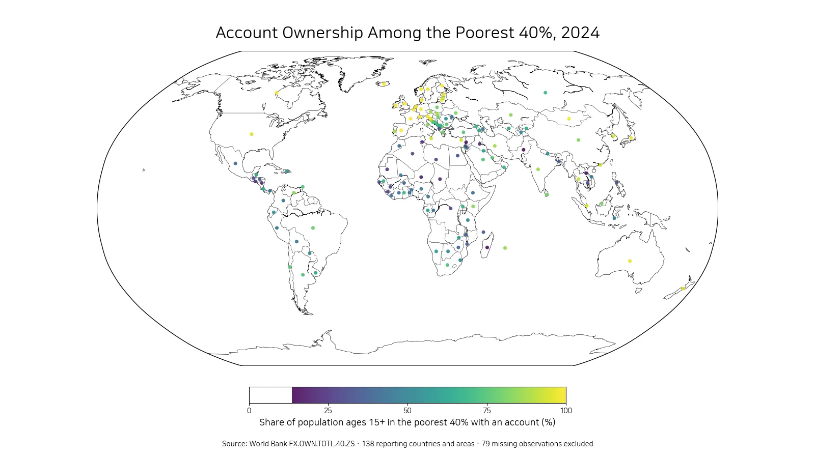 World map of account ownership among the poorest 40 percent by country in 2024