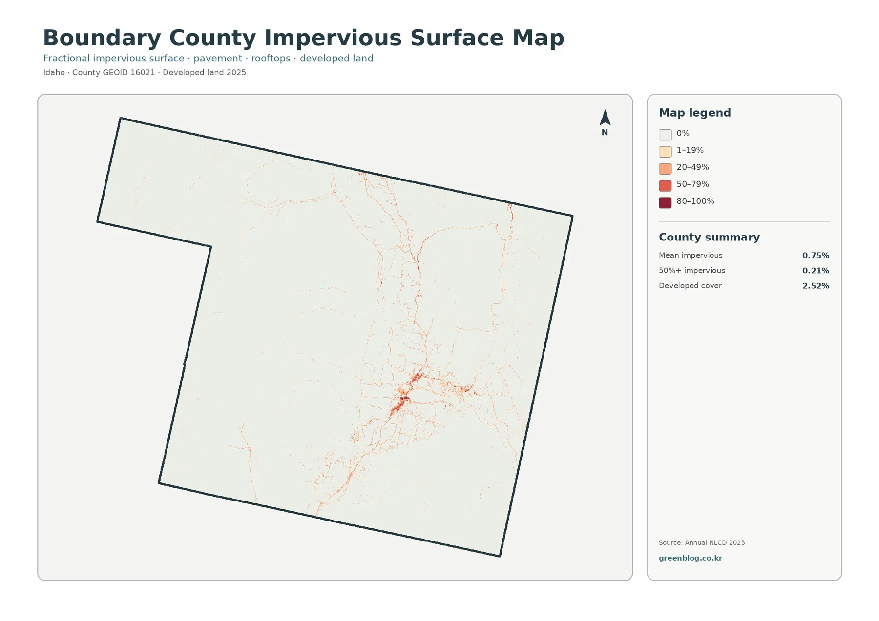 Boundary County impervious surface and developed land map