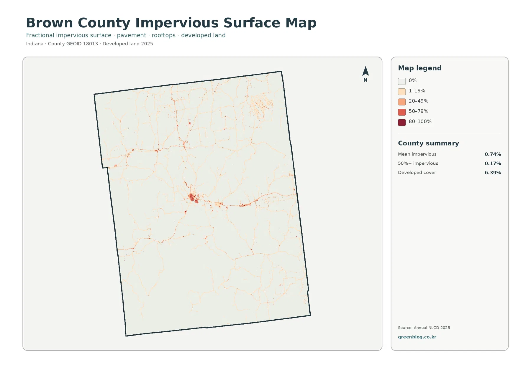 Brown County impervious surface and developed land map