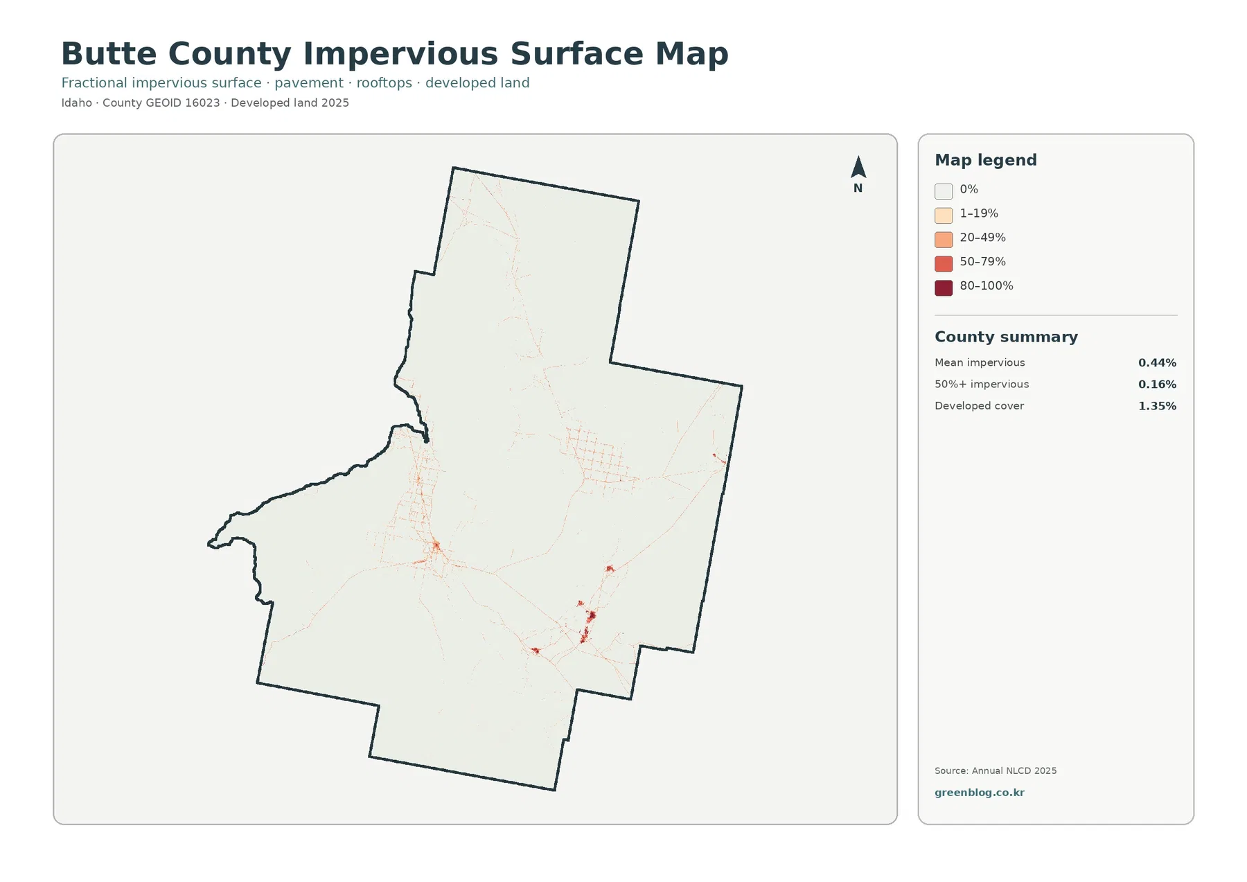 Butte County impervious surface and developed land map