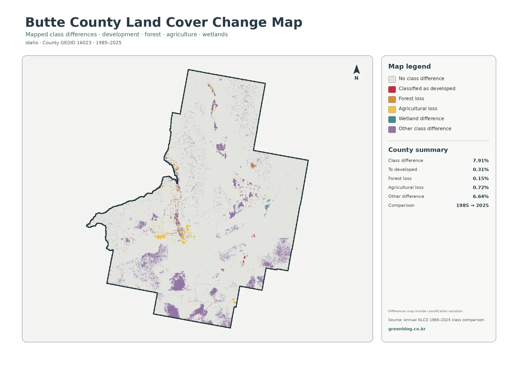 Butte County land cover change map