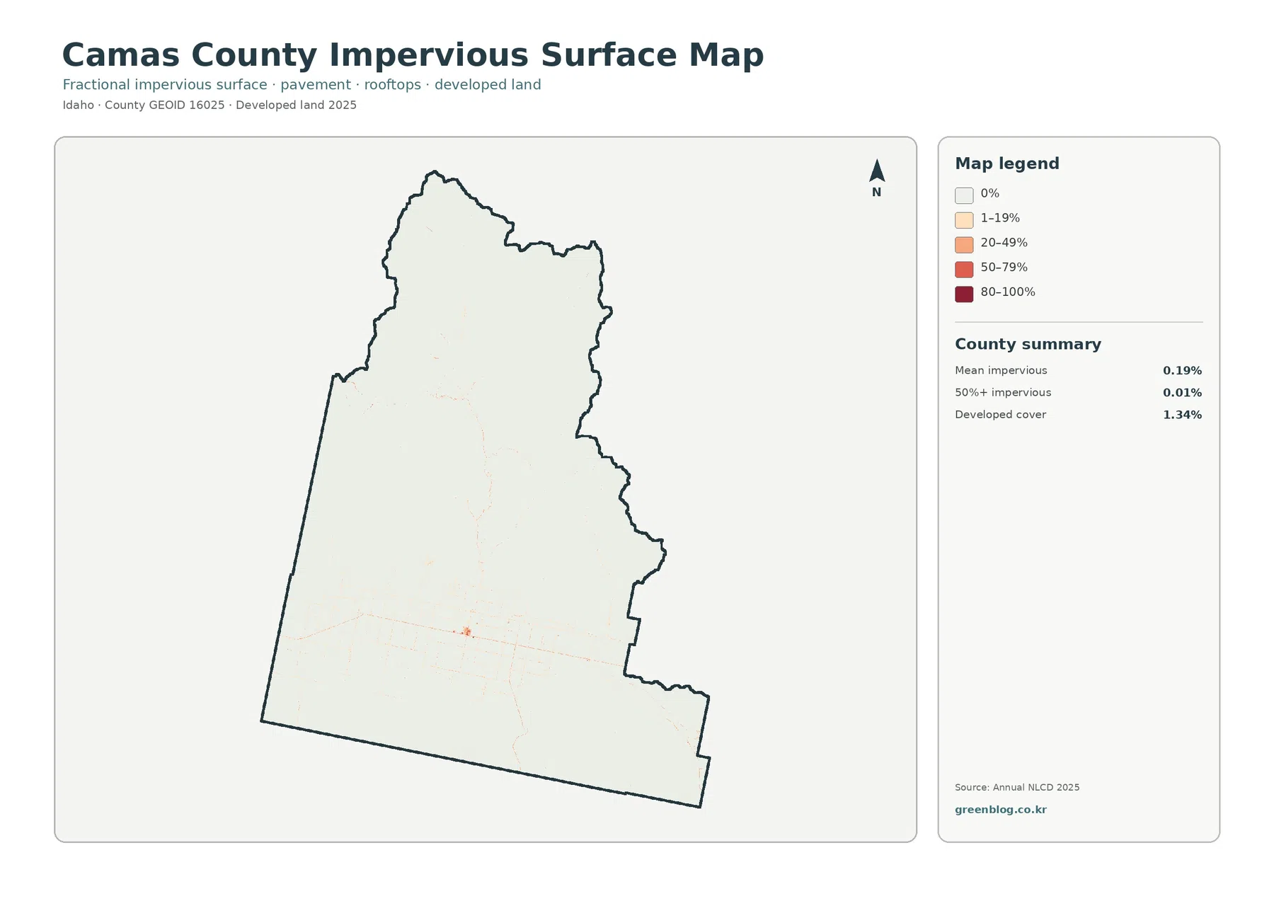 Camas County impervious surface and developed land map