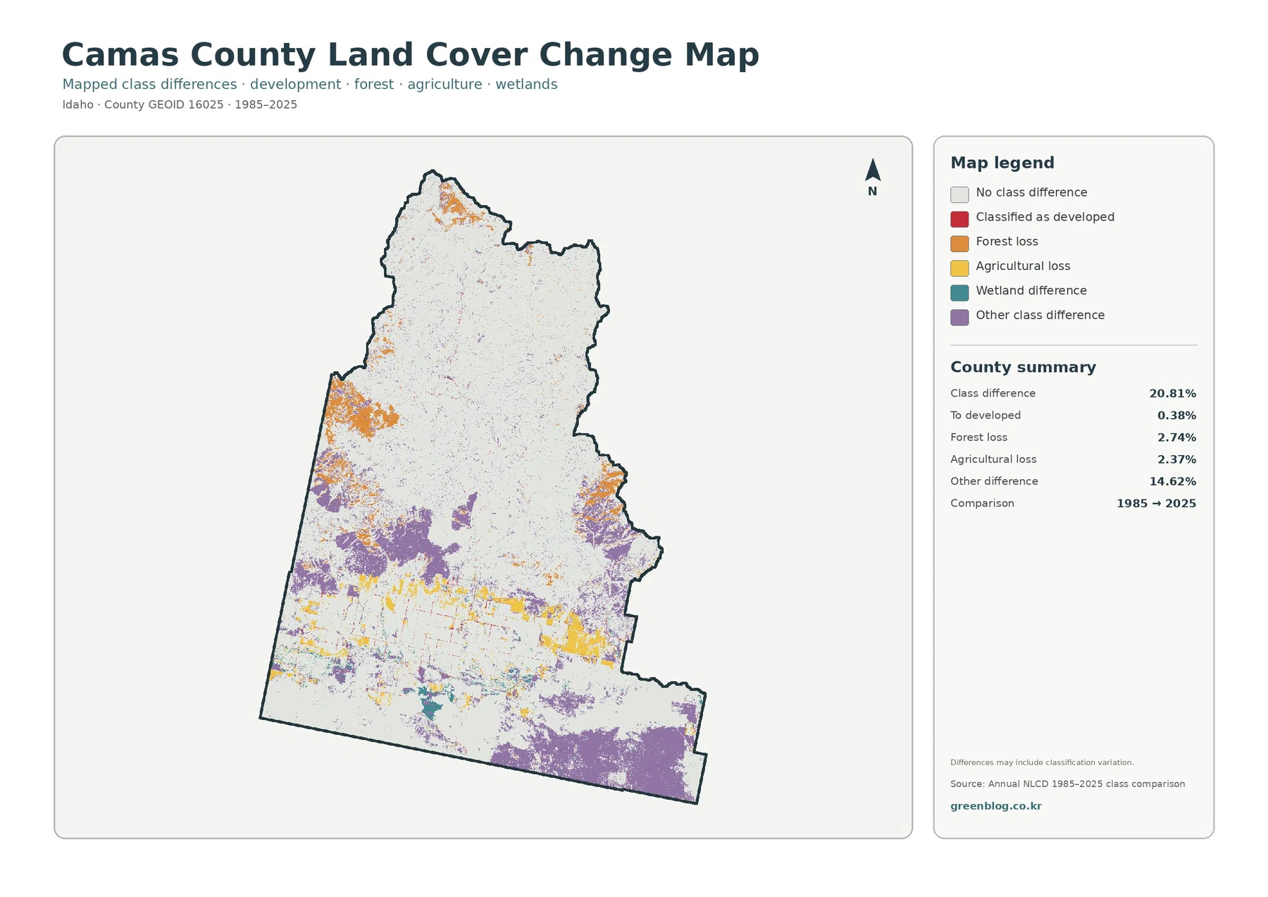 Camas County land cover change map