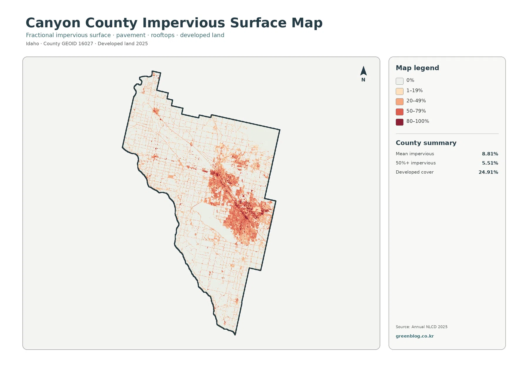 Canyon County impervious surface and developed land map