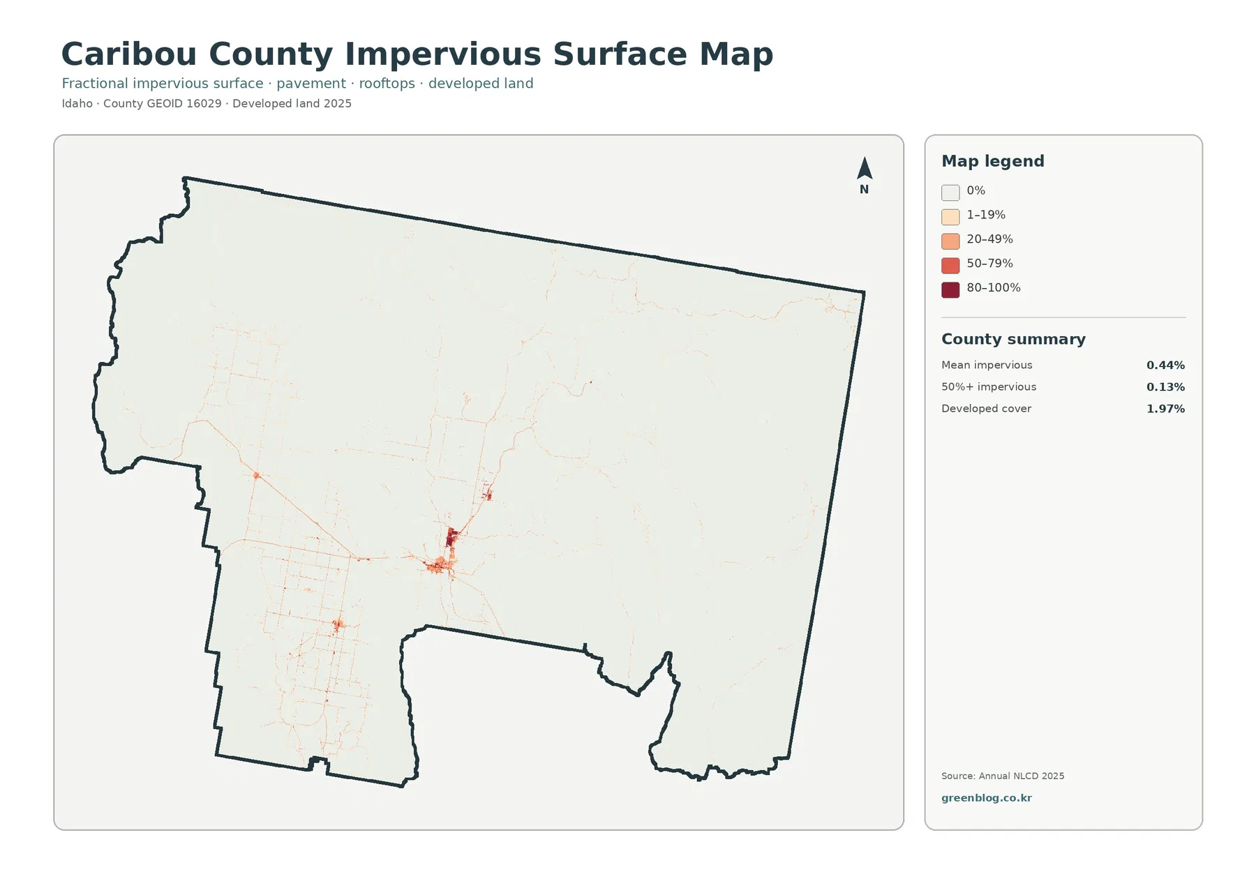 Caribou County impervious surface and developed land map