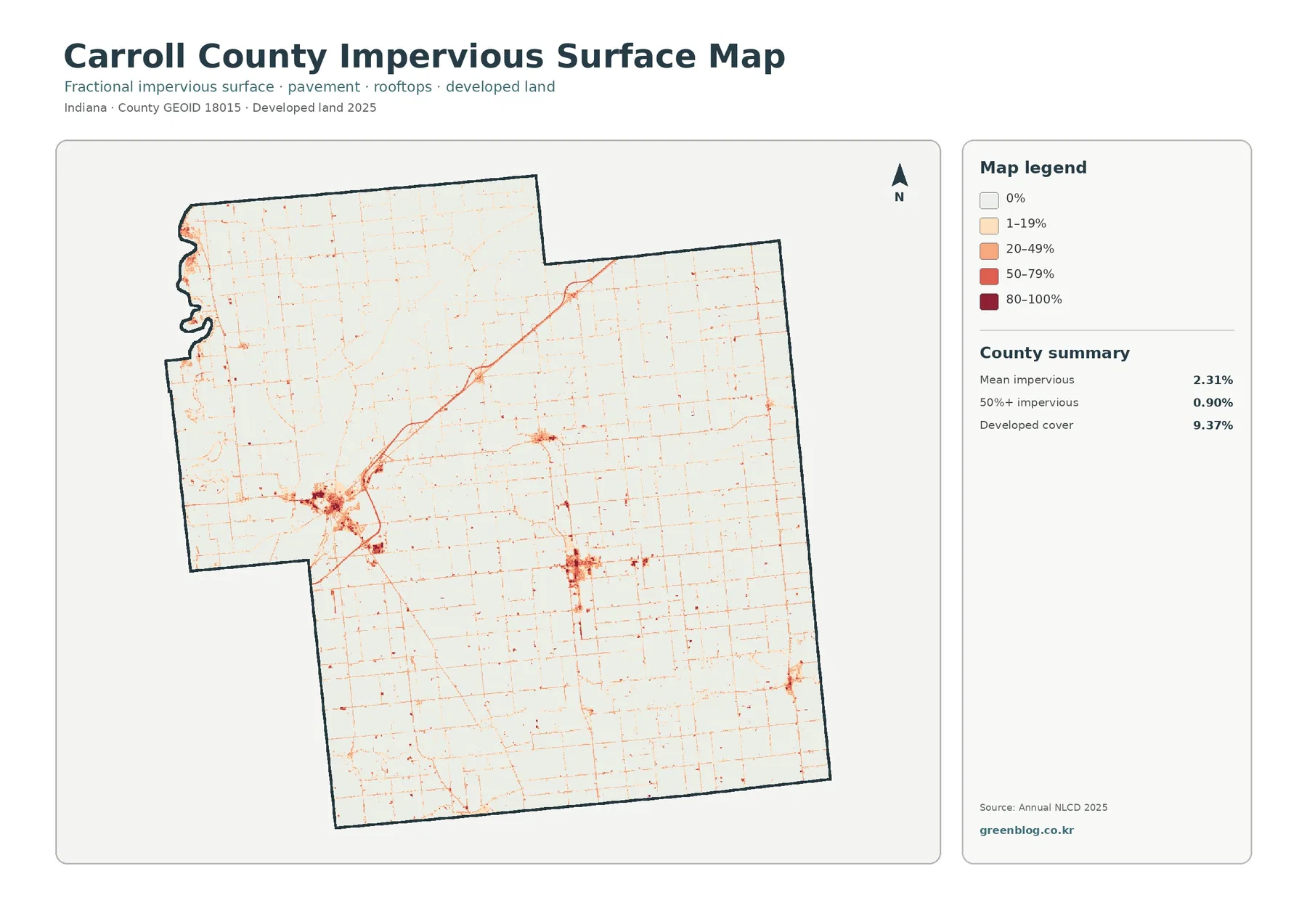 Carroll County impervious surface and developed land map