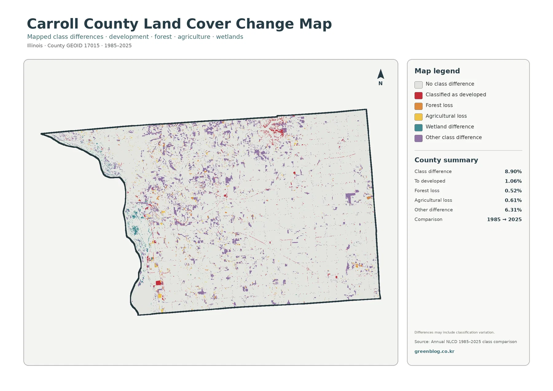 Carroll County 토지 피복 변화 지도