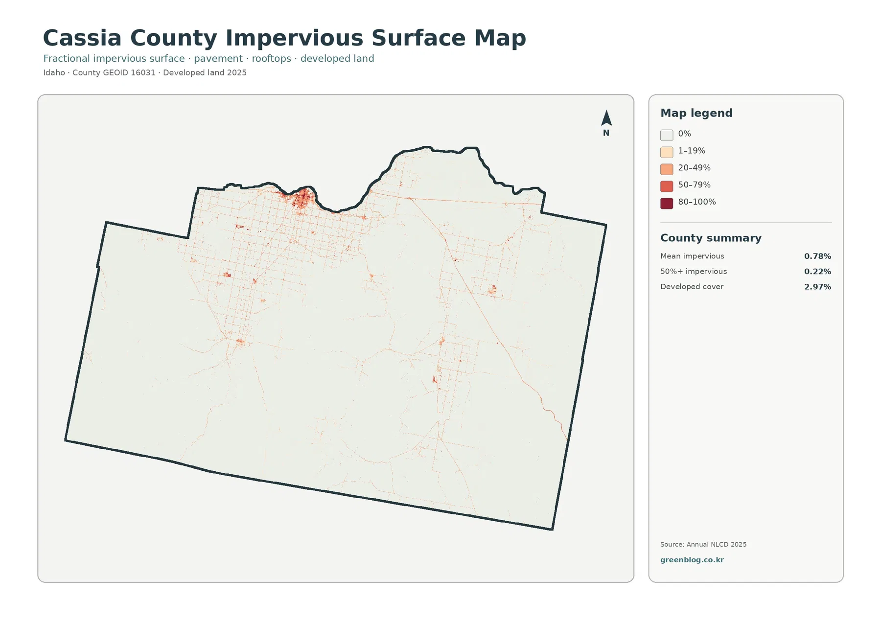 Cassia County impervious surface and developed land map
