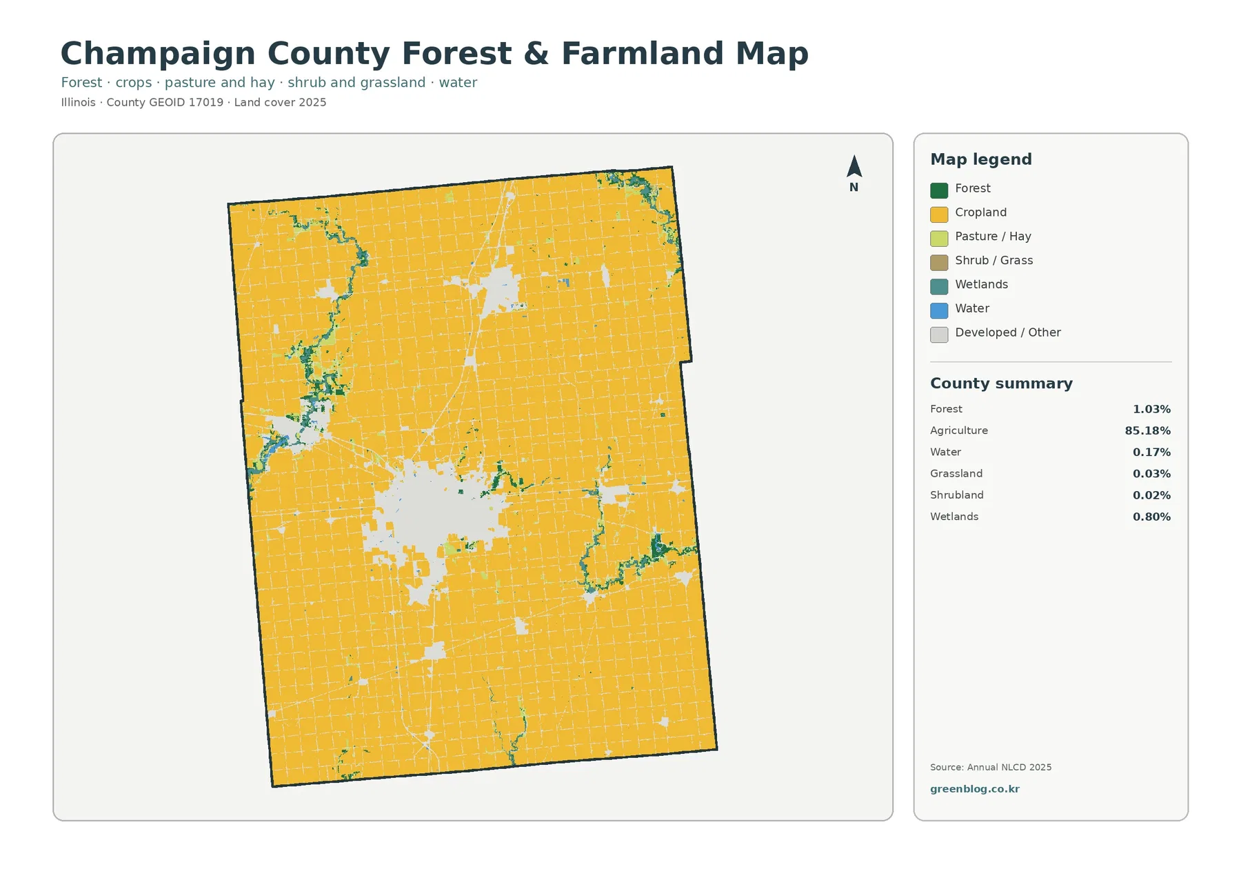 Champaign County forest and farmland map
