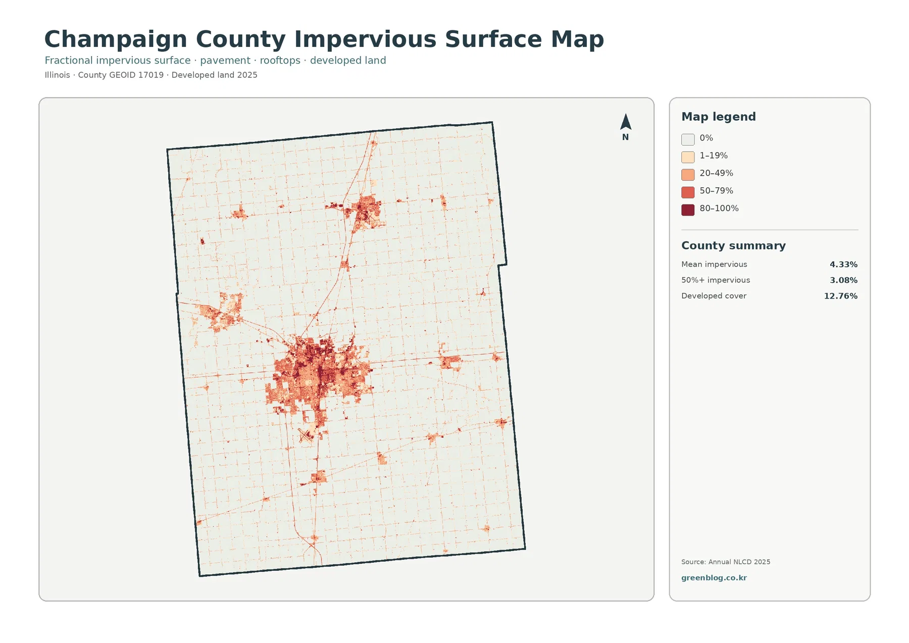 Champaign County impervious surface and developed land map