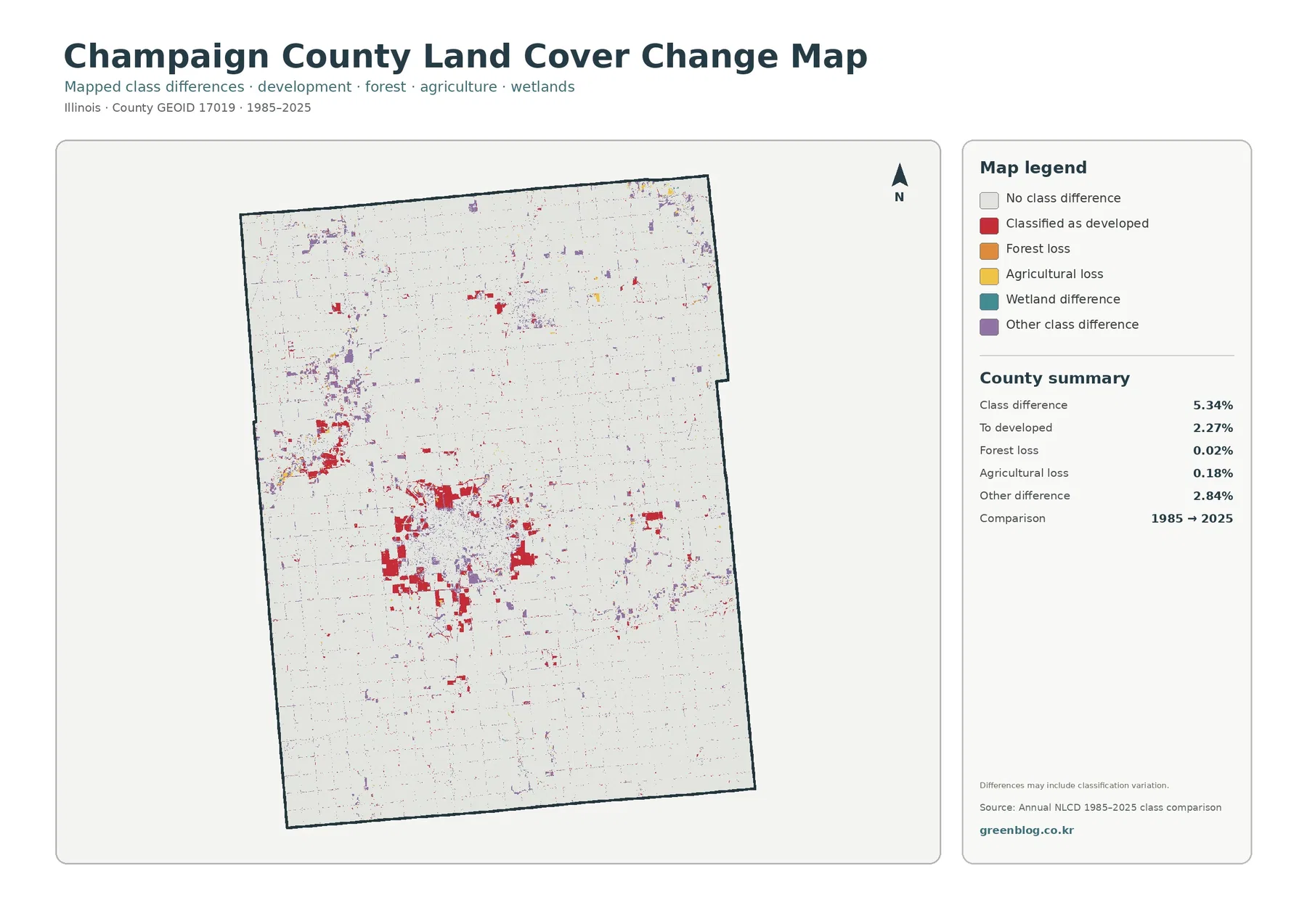 Champaign County land cover change map
