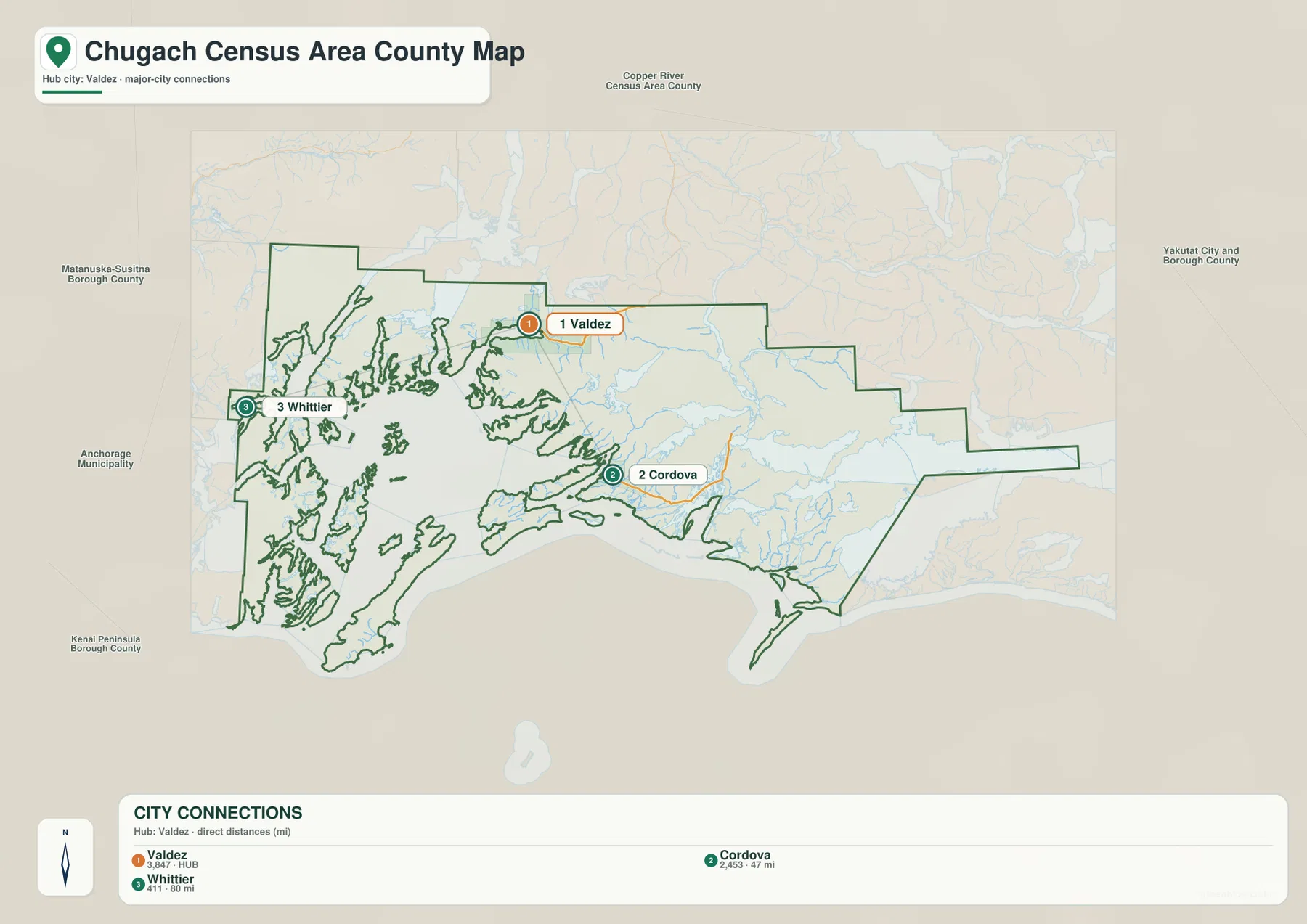 Chugach Census Area city connections map