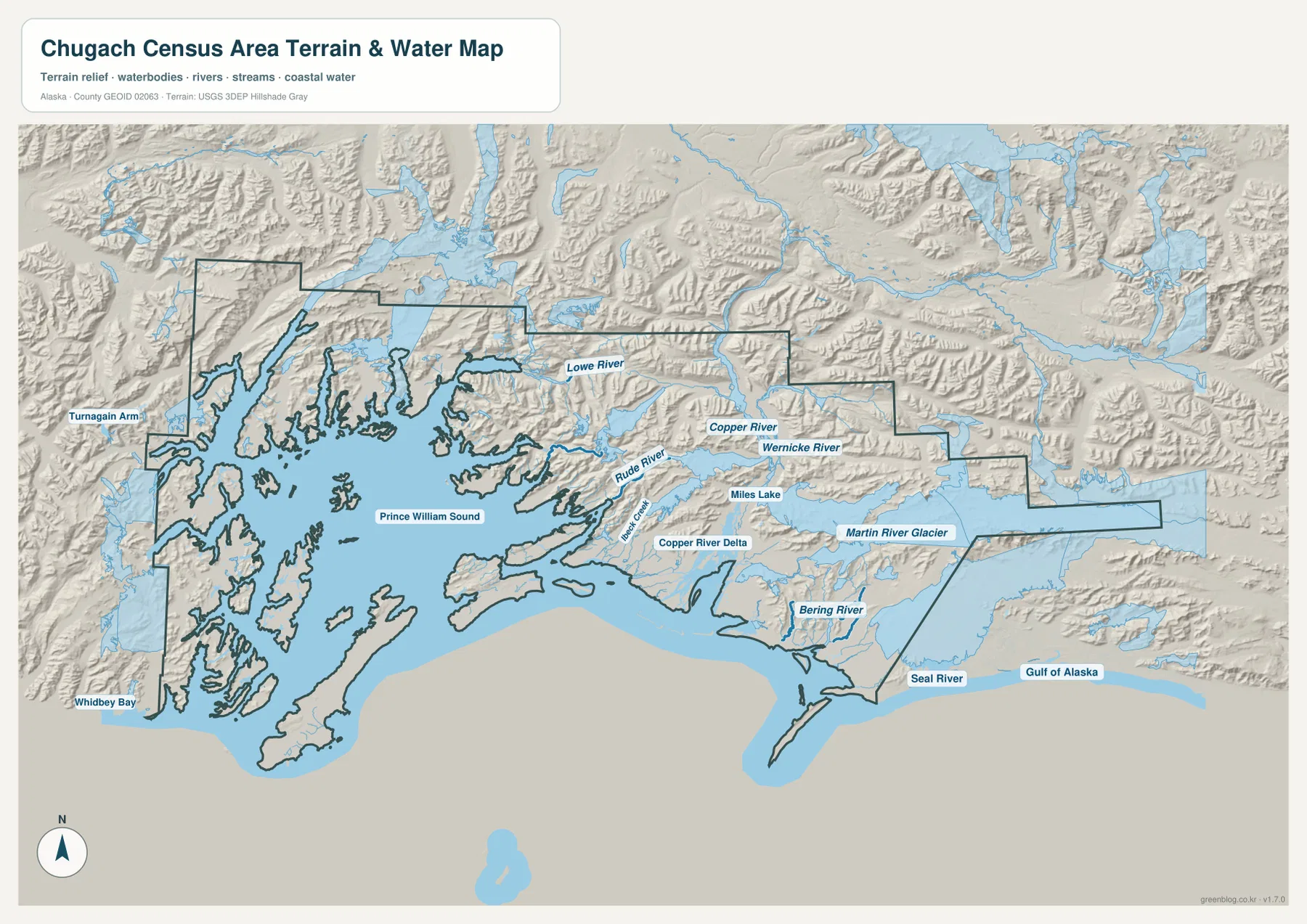 Chugach Census Area terrain and water map