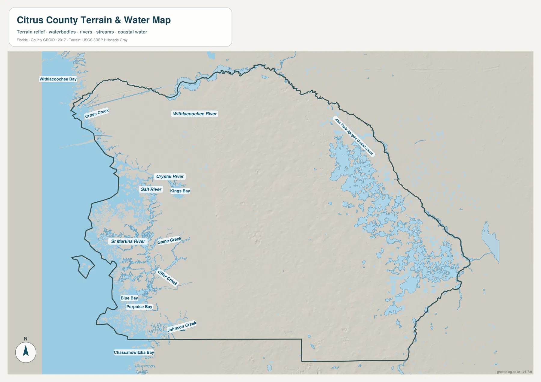Citrus County water map showing Kings Bay, Crystal River, Withlacoochee River, Salt River, and Gulf-side bays