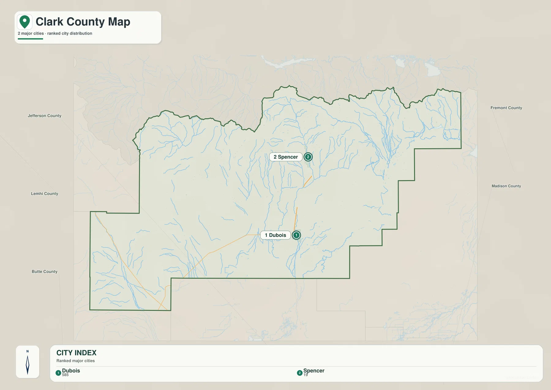 Clark County city map showing Dubois and Spencer