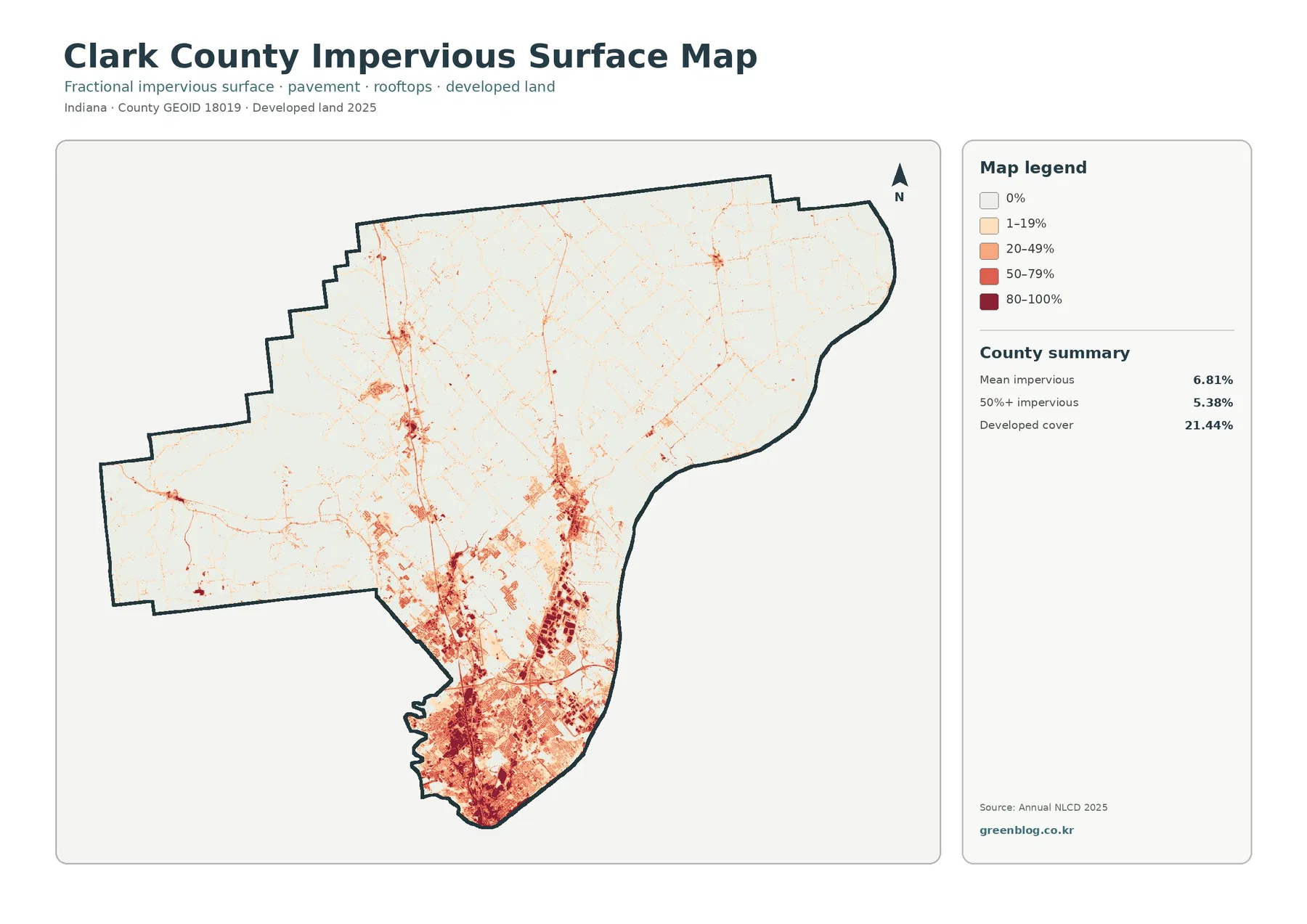 Clark County impervious surface and developed land map