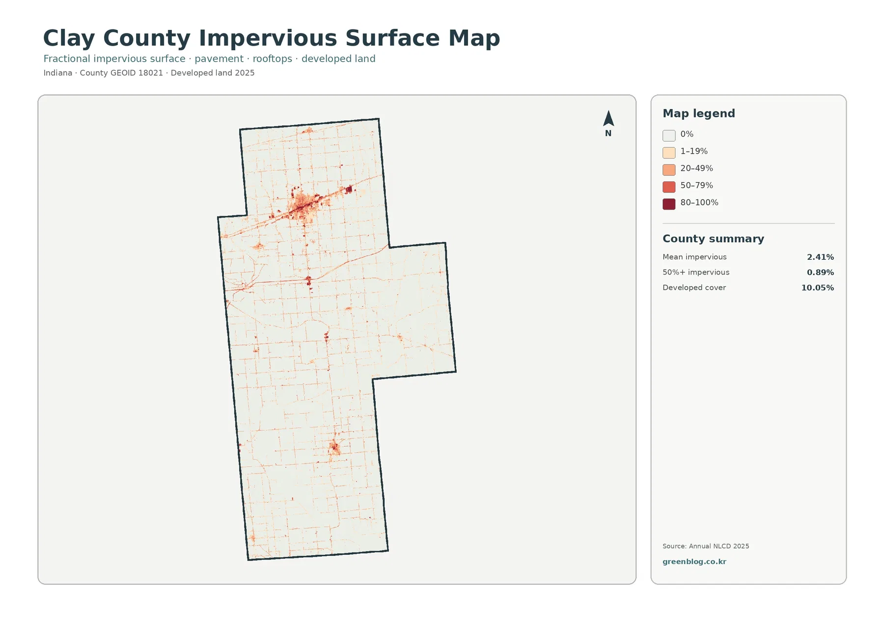 Clay County impervious surface and developed land map
