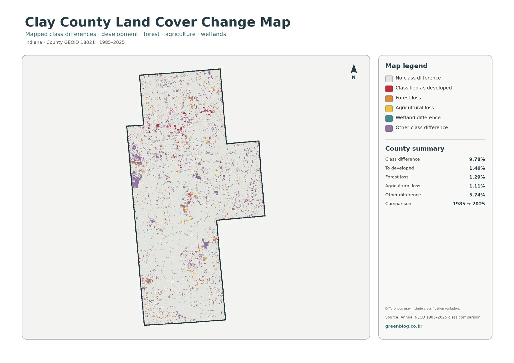 Clay County land cover change map