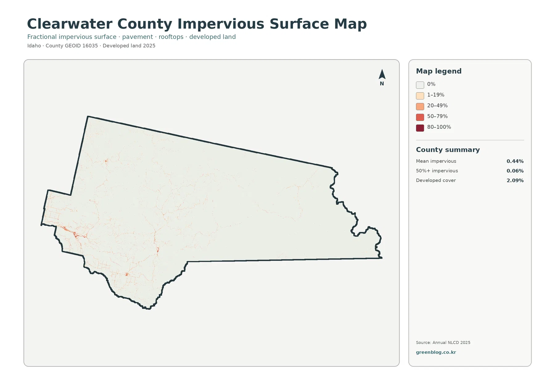Clearwater County impervious surface and developed land map