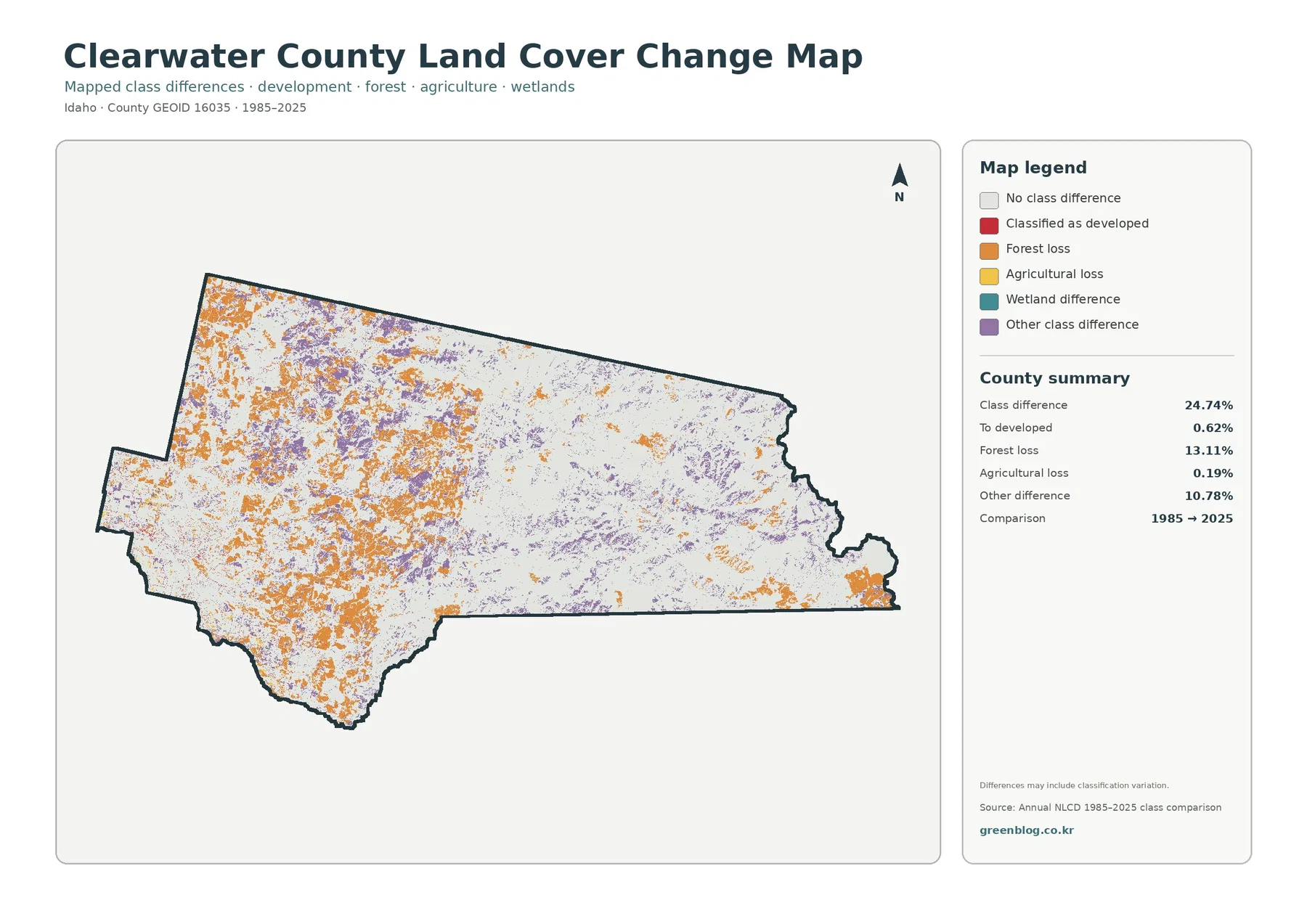Clearwater County land cover change map