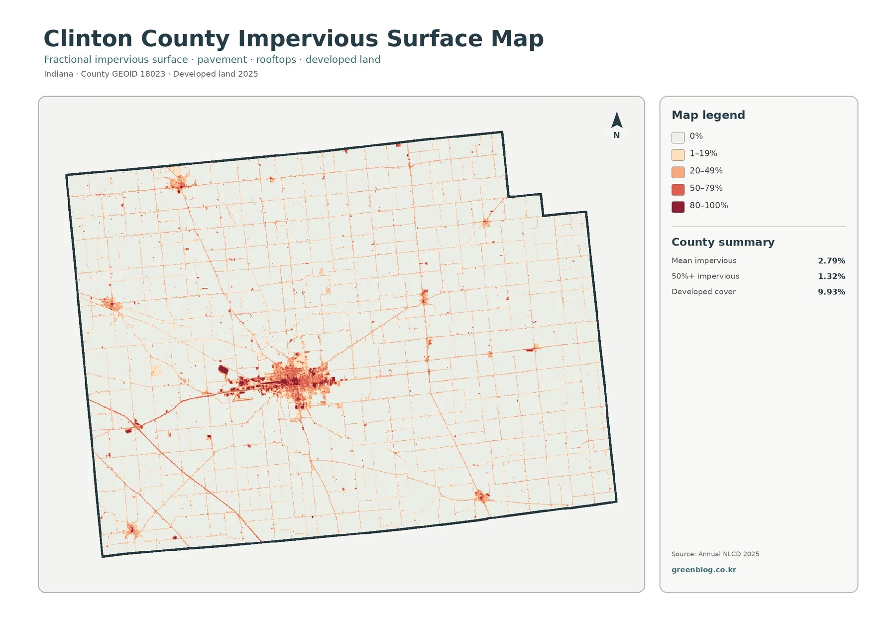 Clinton County impervious surface and developed land map