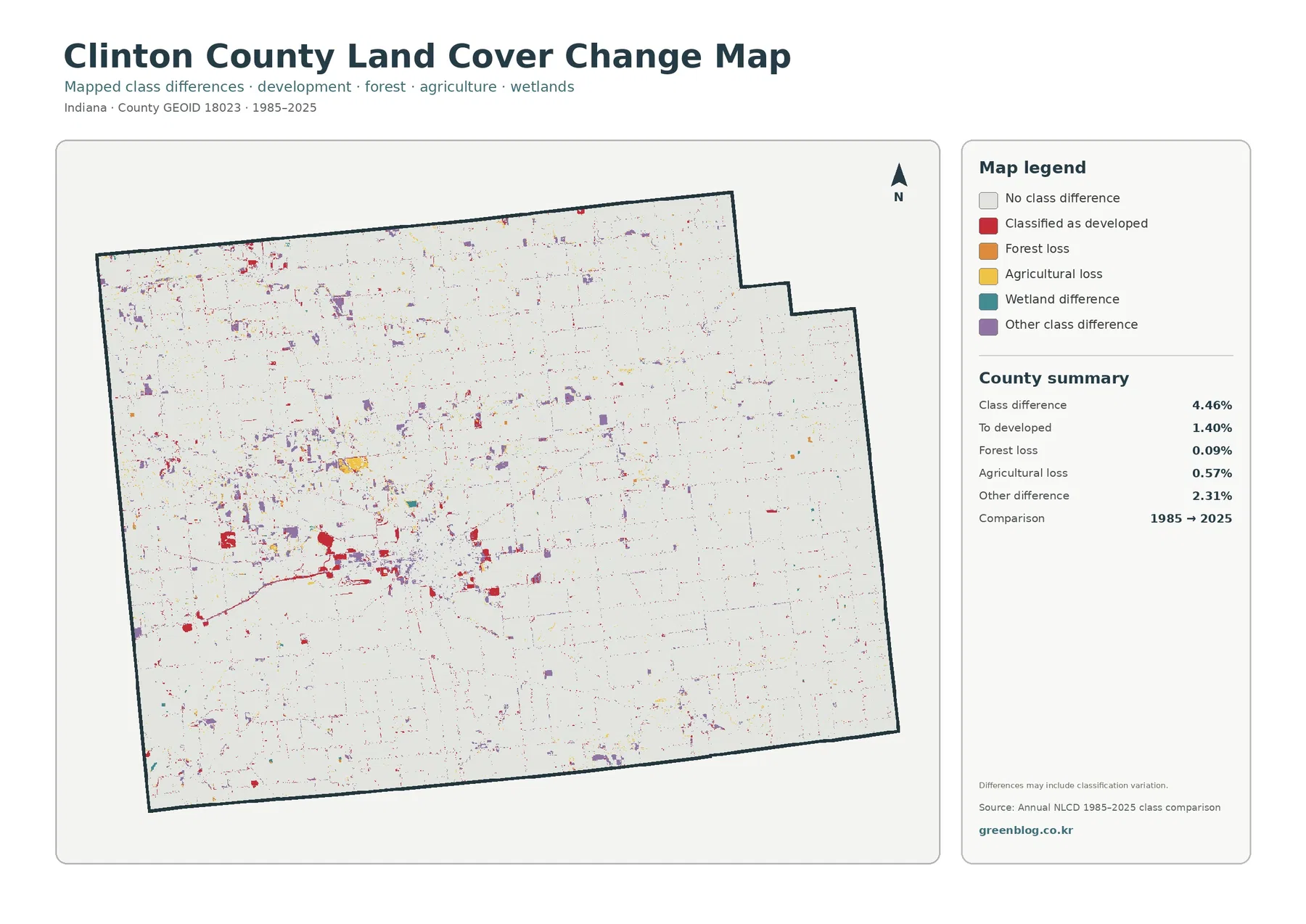 Clinton County land cover change map