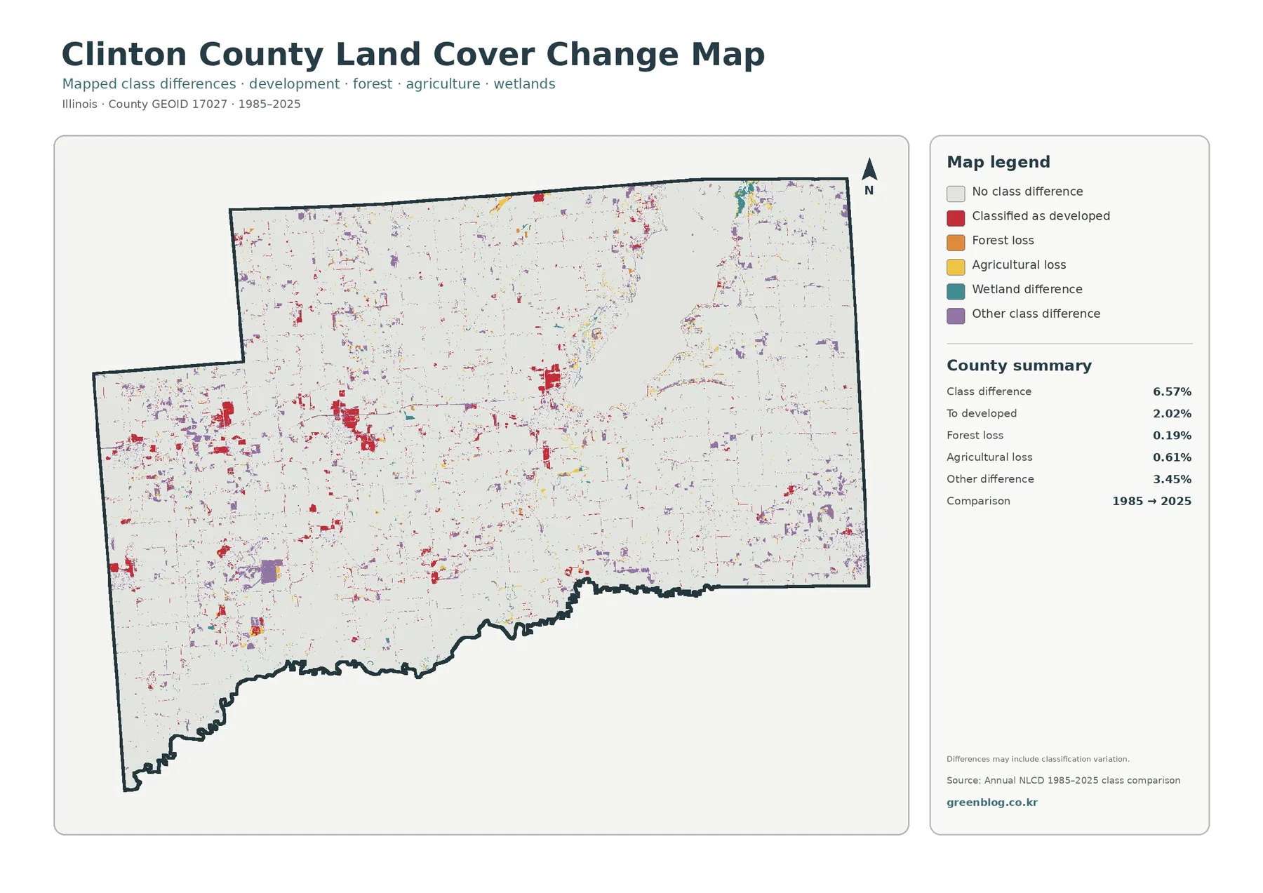 Clinton County 토지 피복 변화 지도