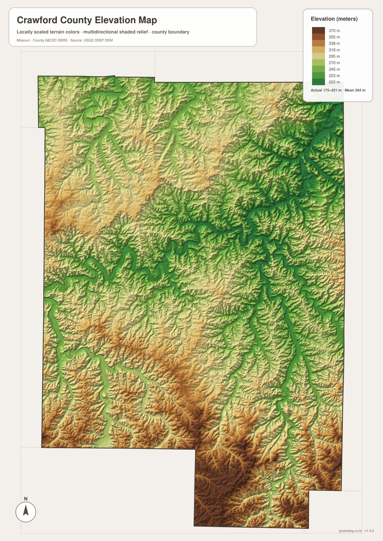 Crawford County Missouri elevation map