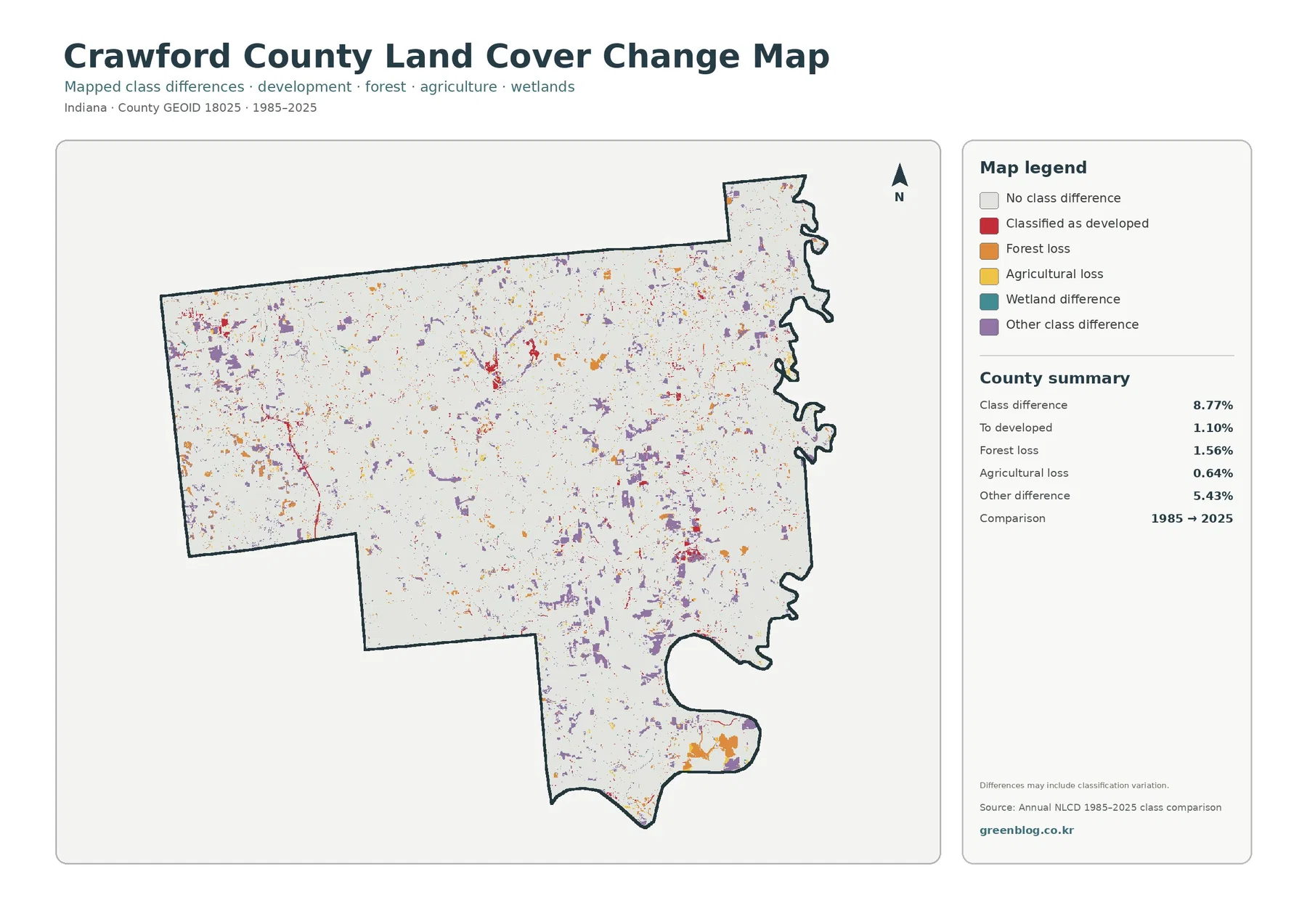 Crawford County 토지 피복 변화 지도