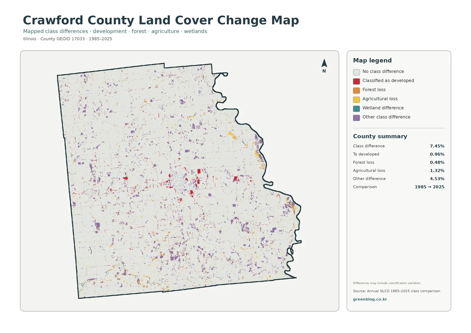 Crawford County 토지 피복 변화 지도