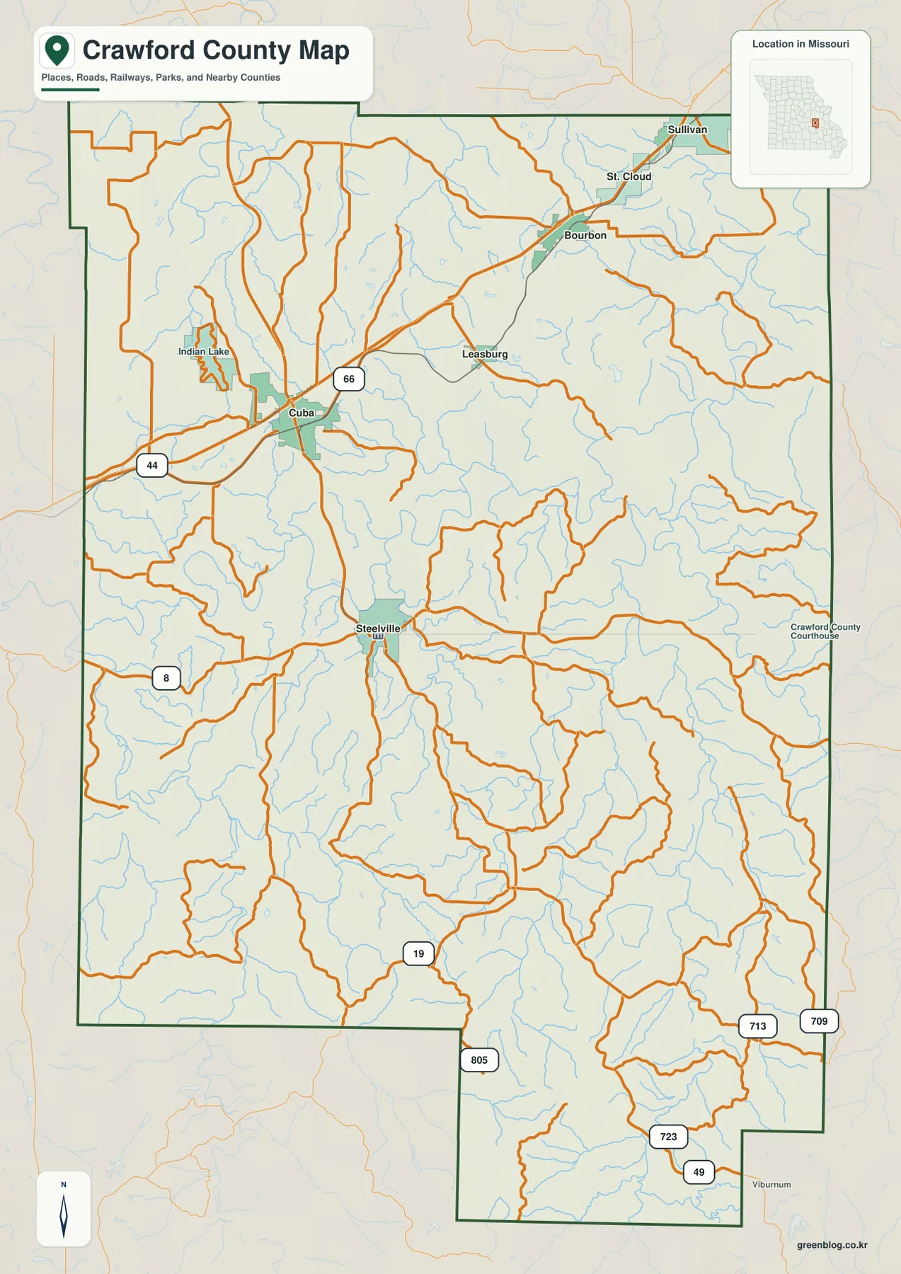 Crawford County Missouri roads and communities map