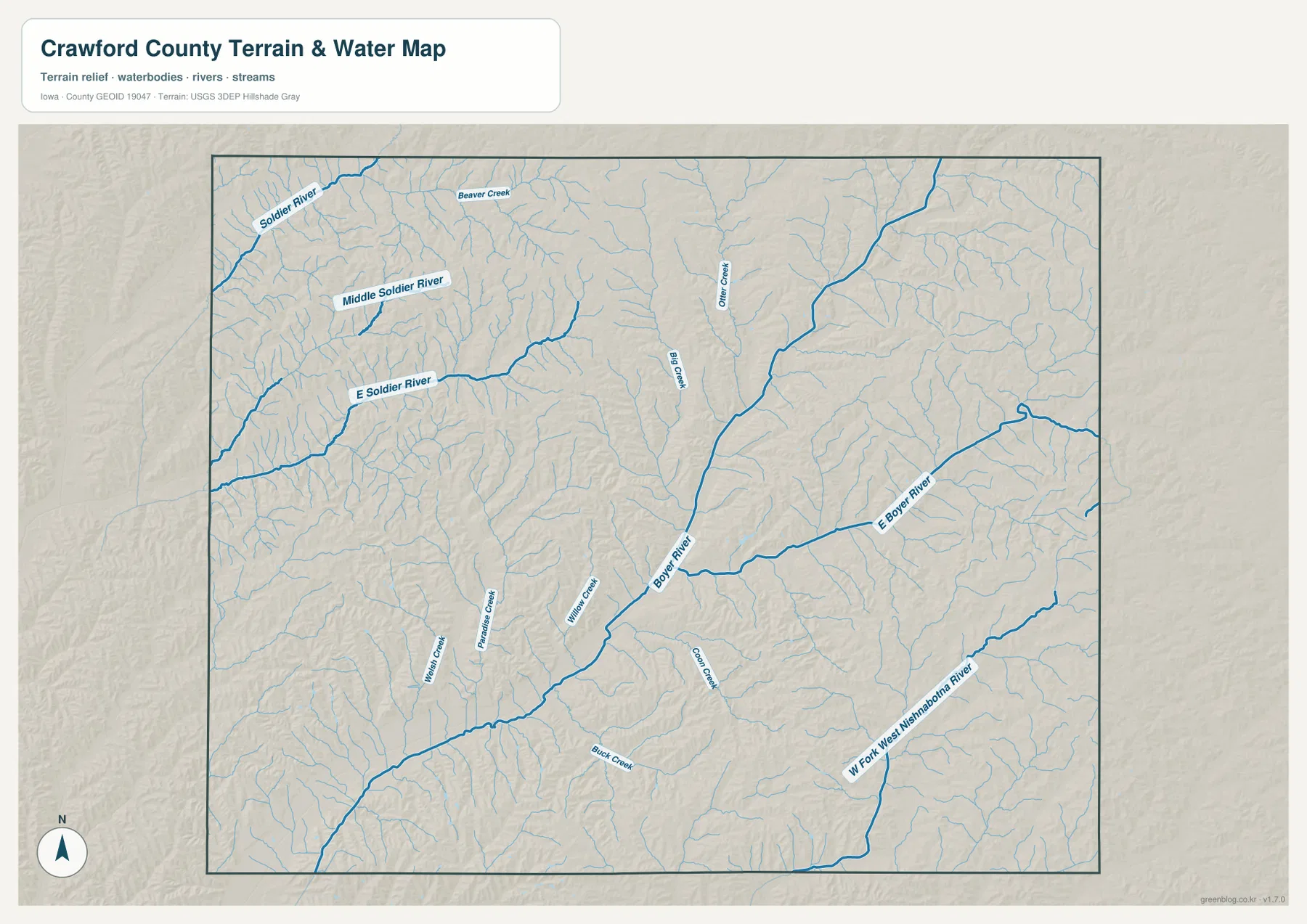 Crawford County water map Boyer River Soldier River Middle Soldier River West Fork West Nishnabotna River