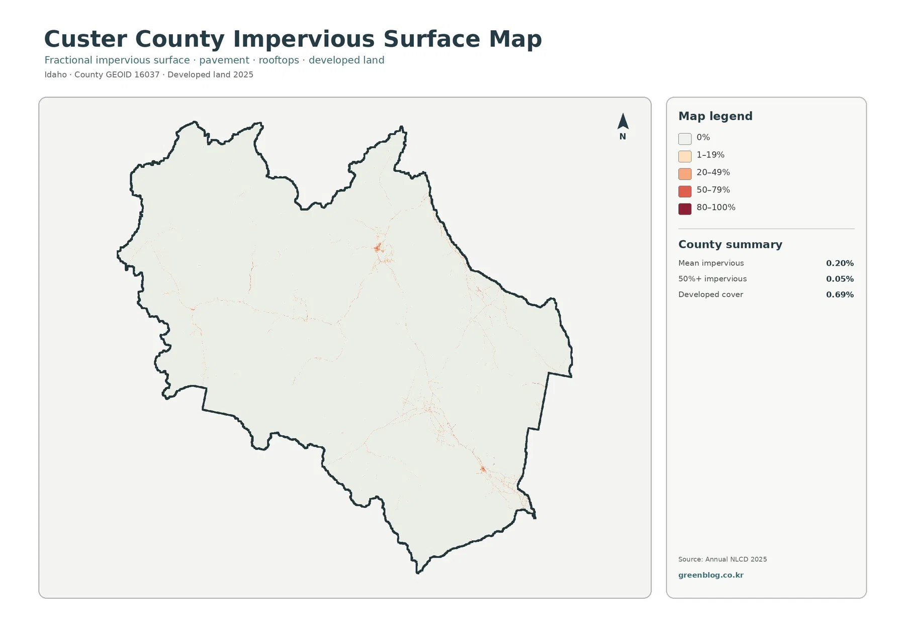 Custer County impervious surface and developed land map