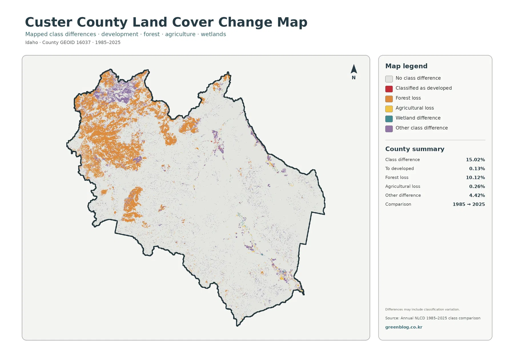 Custer County land cover change map
