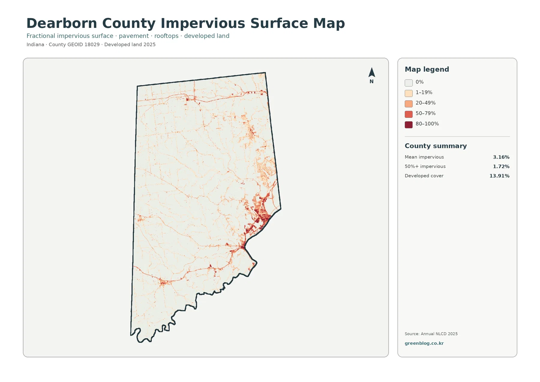 Dearborn County 불투수·개발지 지도